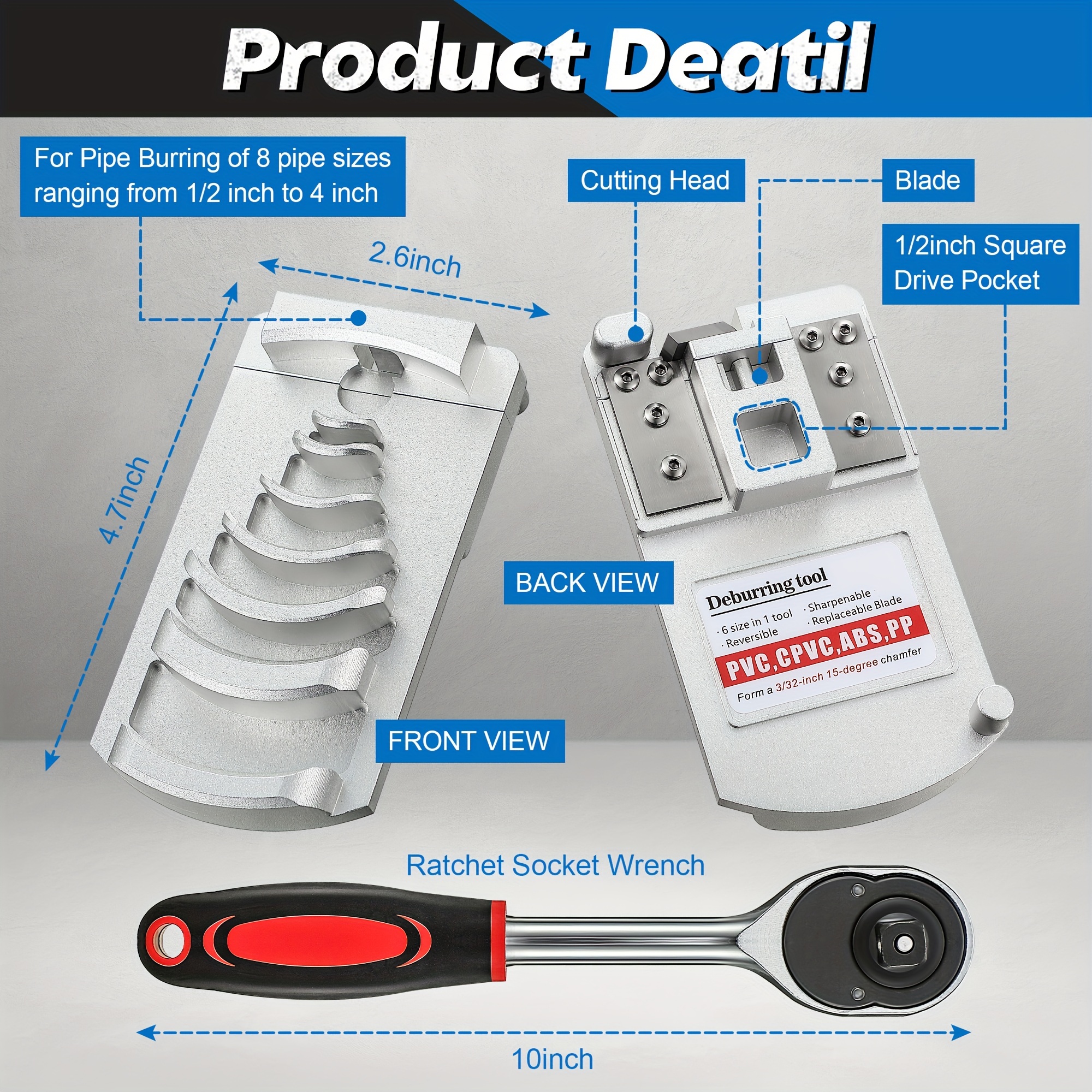 Pvc Deburring Tool Ratchet Socket Wrench Combo Plastic Pipe Temu