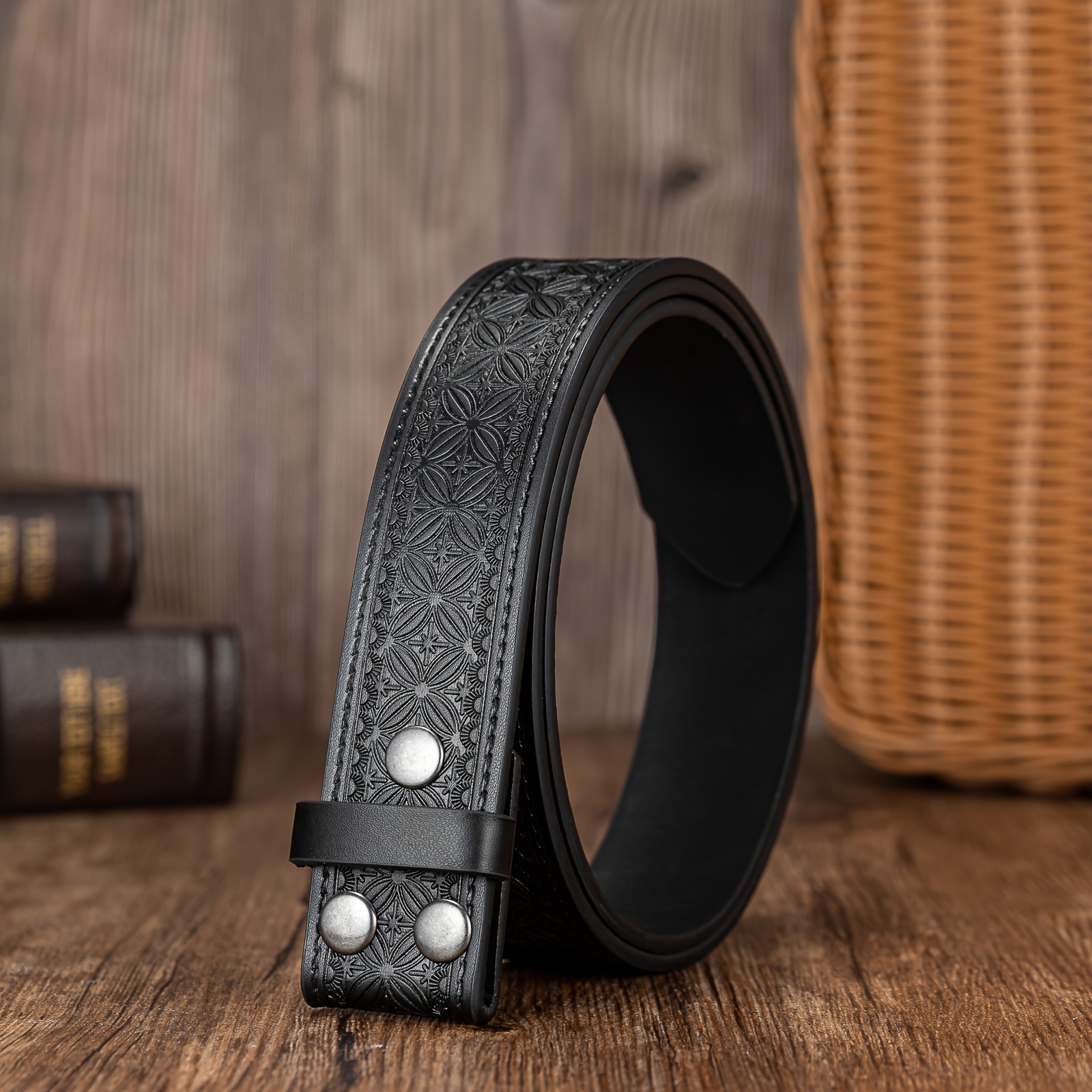 TEMU Embossed Pu Buckle Men's Belt, Western Cowboy Belt
