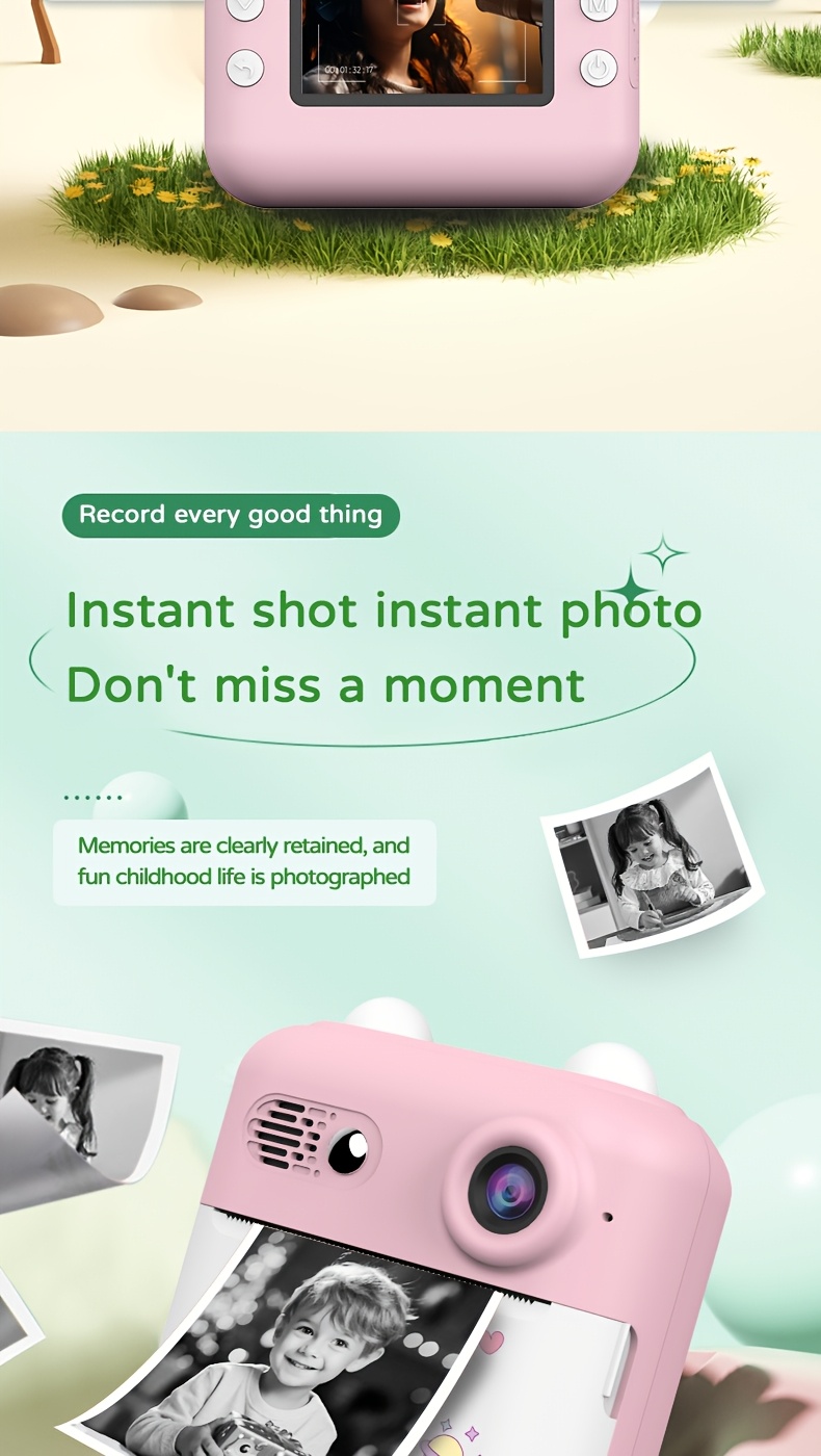 Kids Camera Instant Print, Selfie Digital Camera For Kids With Print Paper & Charging Cable, 2.5K Video & Instant Print Camera With Color Pens For DIY, Fun Gift For Girls Boys 3-12 Years Old (Cyan)