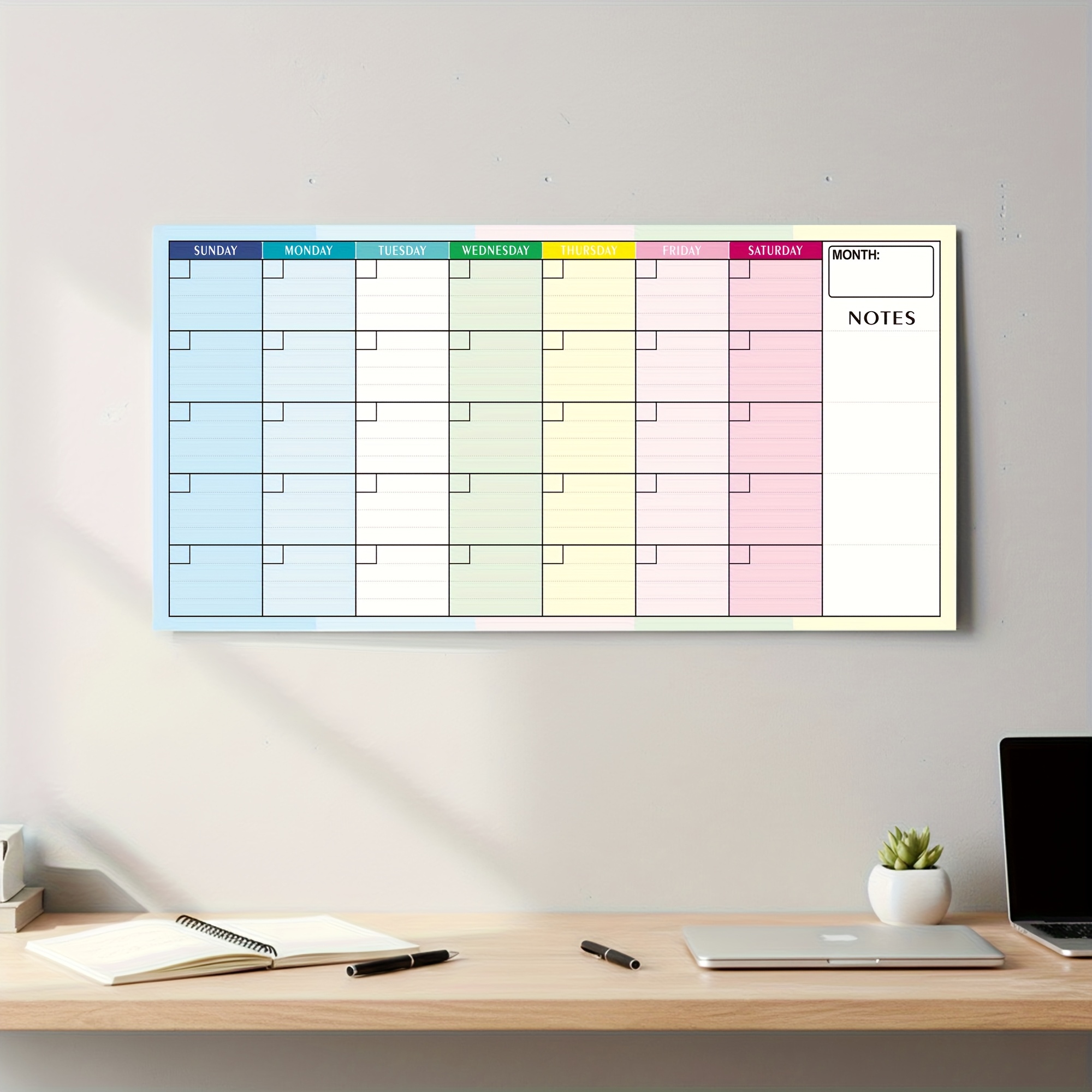 TEMU Calendario de pared de borrado de 1 mes | Pequeño planificador de pizarra blanca mensual sin fechas de 25.6×12.6 pulgadas | Pizarra de pared