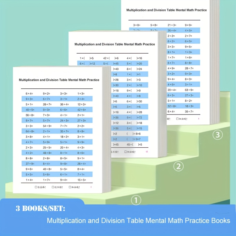 

3-pack Multiplication & Division Mental Math Practice Workbooks – Table-based Exercises For Quick Skills