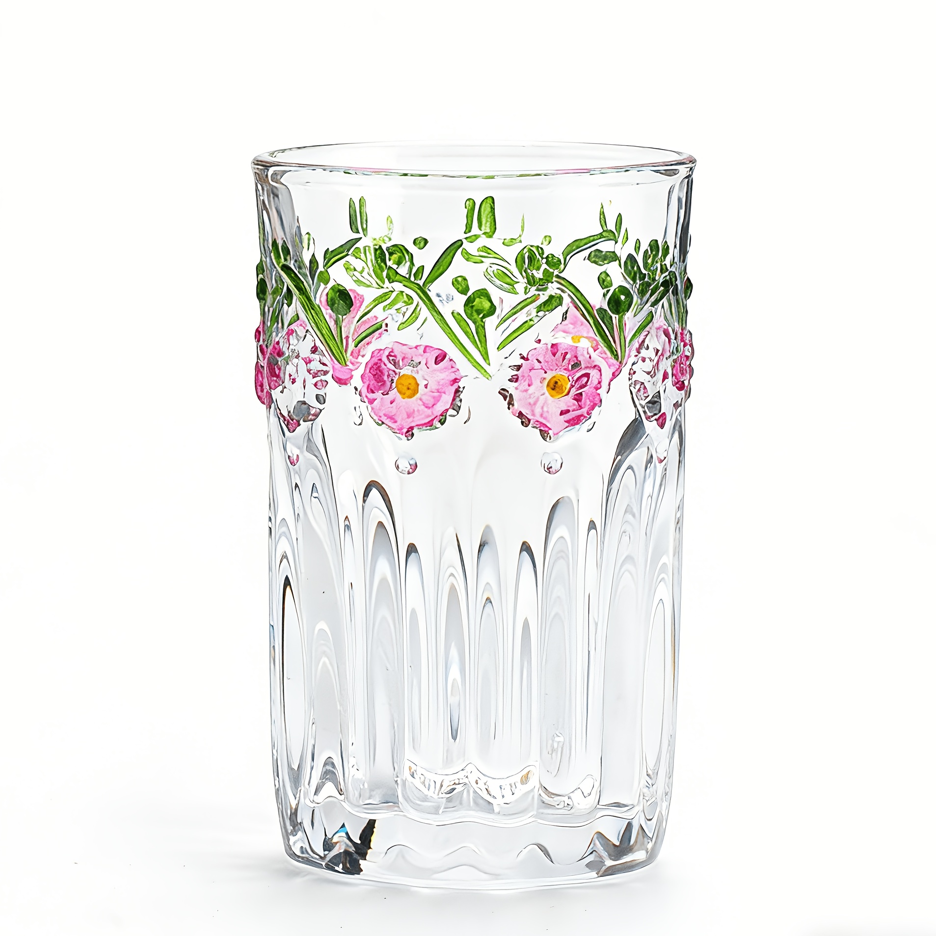 TEMU 1pc Cute Embossed Glassware | Crystal Glass Material | Floral Pattern Glass Cup, Suitable For Juice, Iced Coffee, Beer, Cocktails, Whiskey,