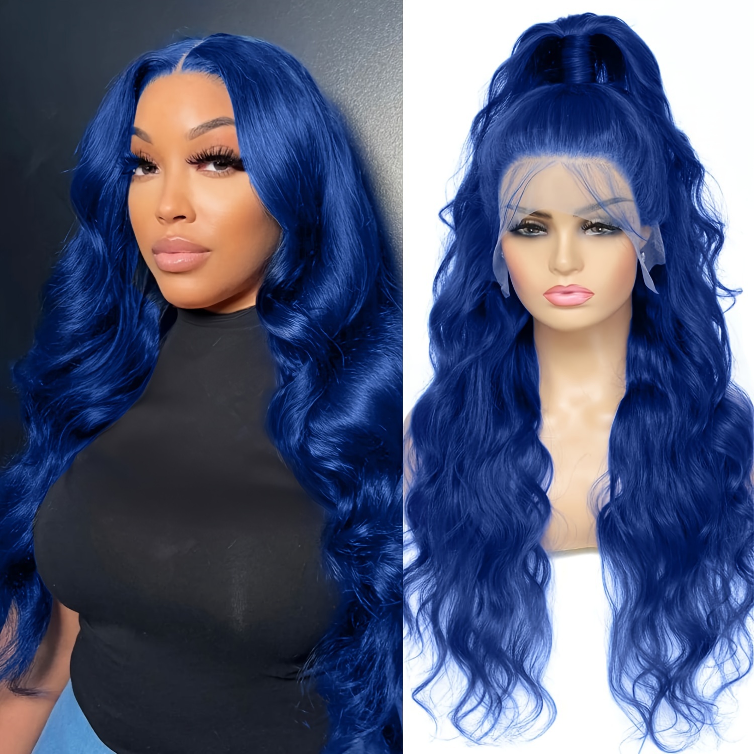 Blue 13x4 Lace Front Human Hair Wigs Baby Hair Sky Blue Temu Canada