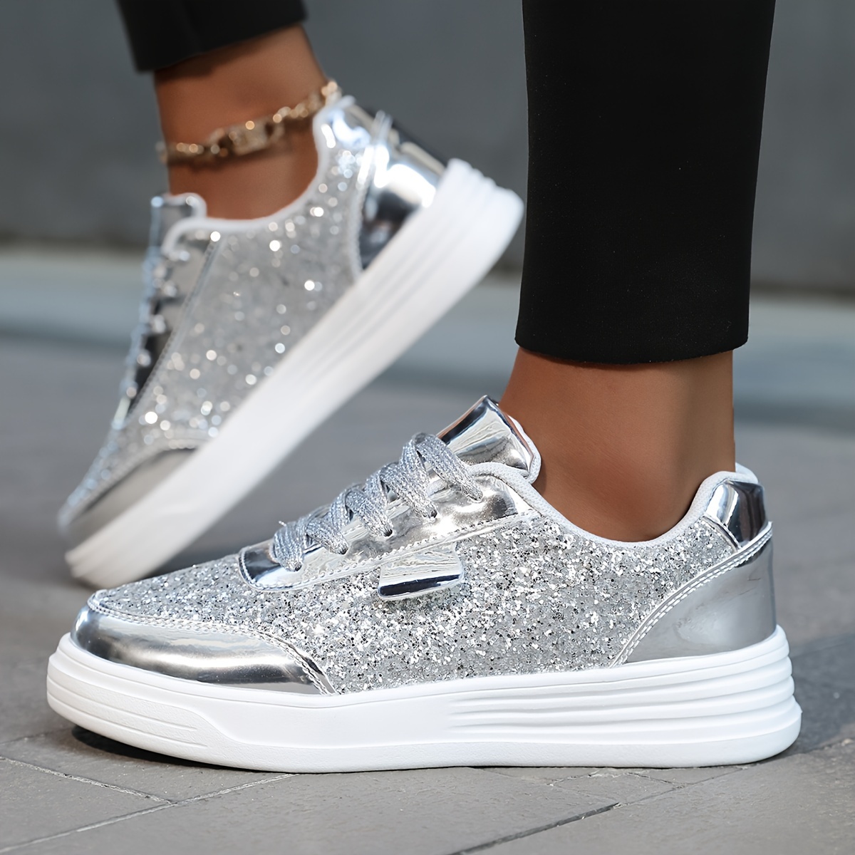 Image of Same Style Sequin Flat Casual Fashion Sports Shoes Skateboard Shoes, Women Shoes, Sneakers Elegant Women Shoes Shoes