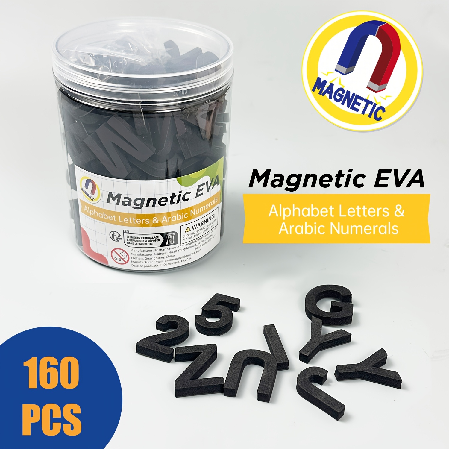 Tronmag Adult Use Magnetic Alphabet Letters Abc/arabic 123 For Refrigerator/white Board (160pcs Black) Home Decoration, Fun Spelling Exercises, Creative Gifts, Office Supplies, Not Hard Plastic