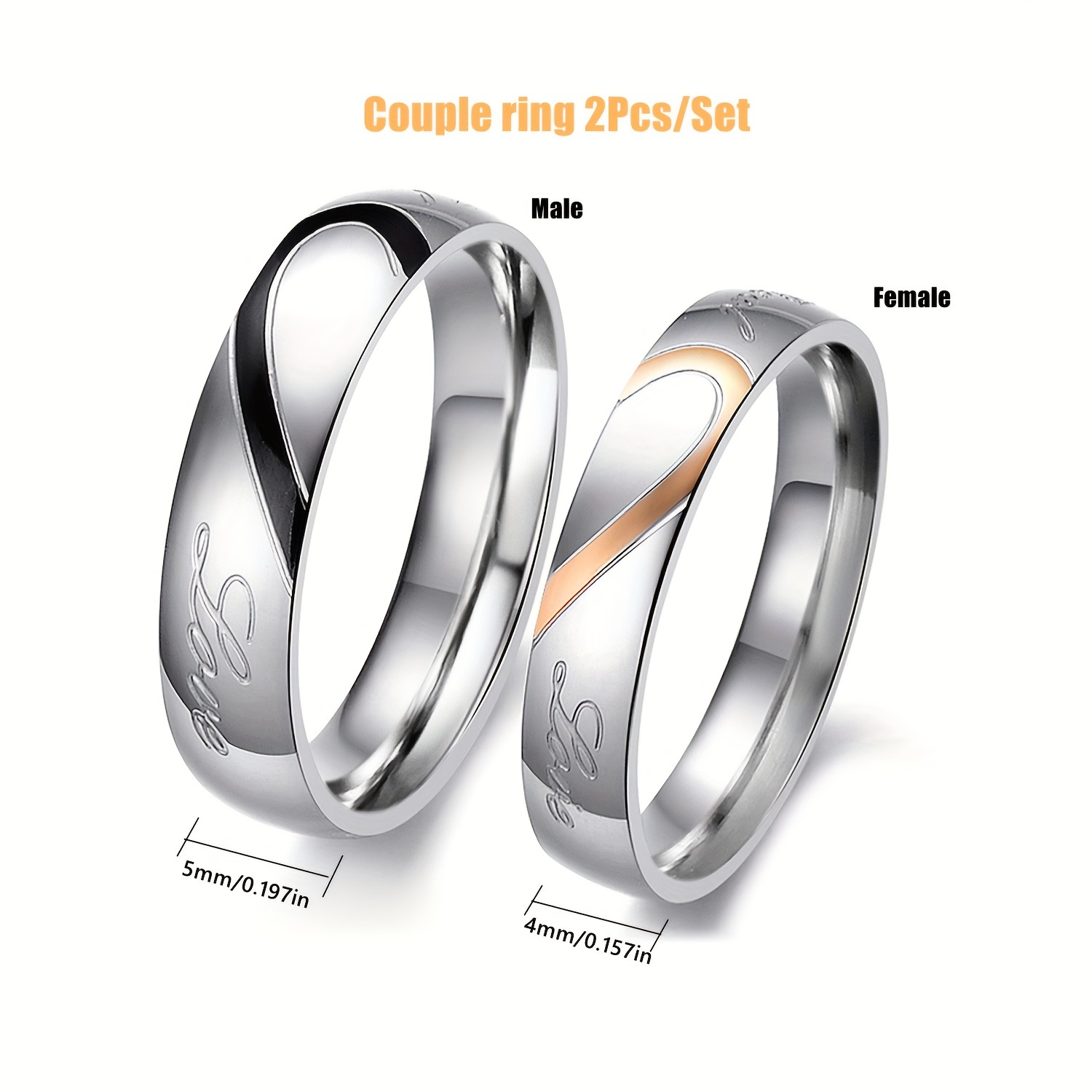 TEMU 2pcs Stainless Steel Couple's Ring Set - Double , Weddings & Gifts