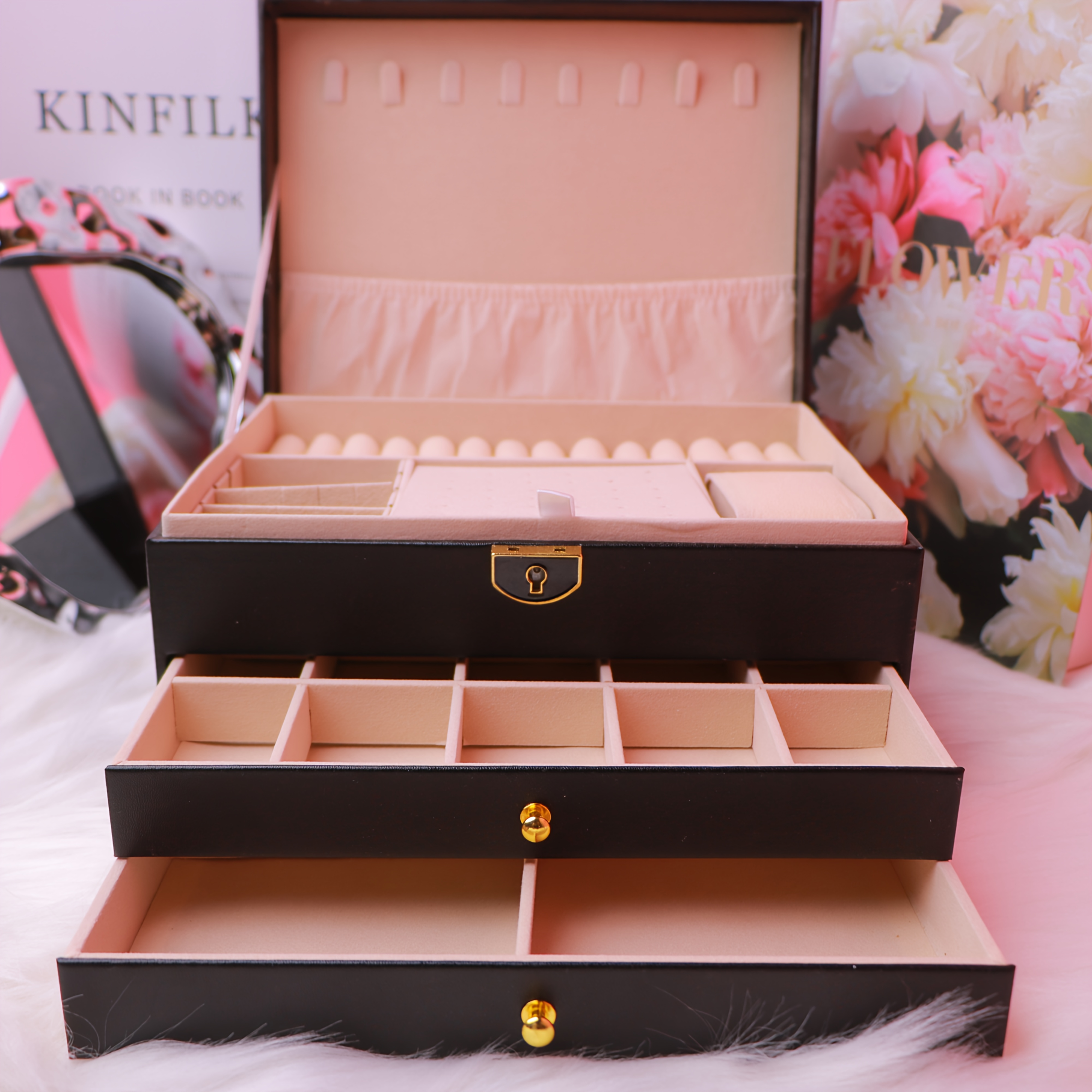elegant vintage style jewelry box with   layer   leather   hardware pink     necklaces bracelets and earrings ideal for home decor and fashion enthusiasts jewelry gift box jewelry boxes Product details 1
