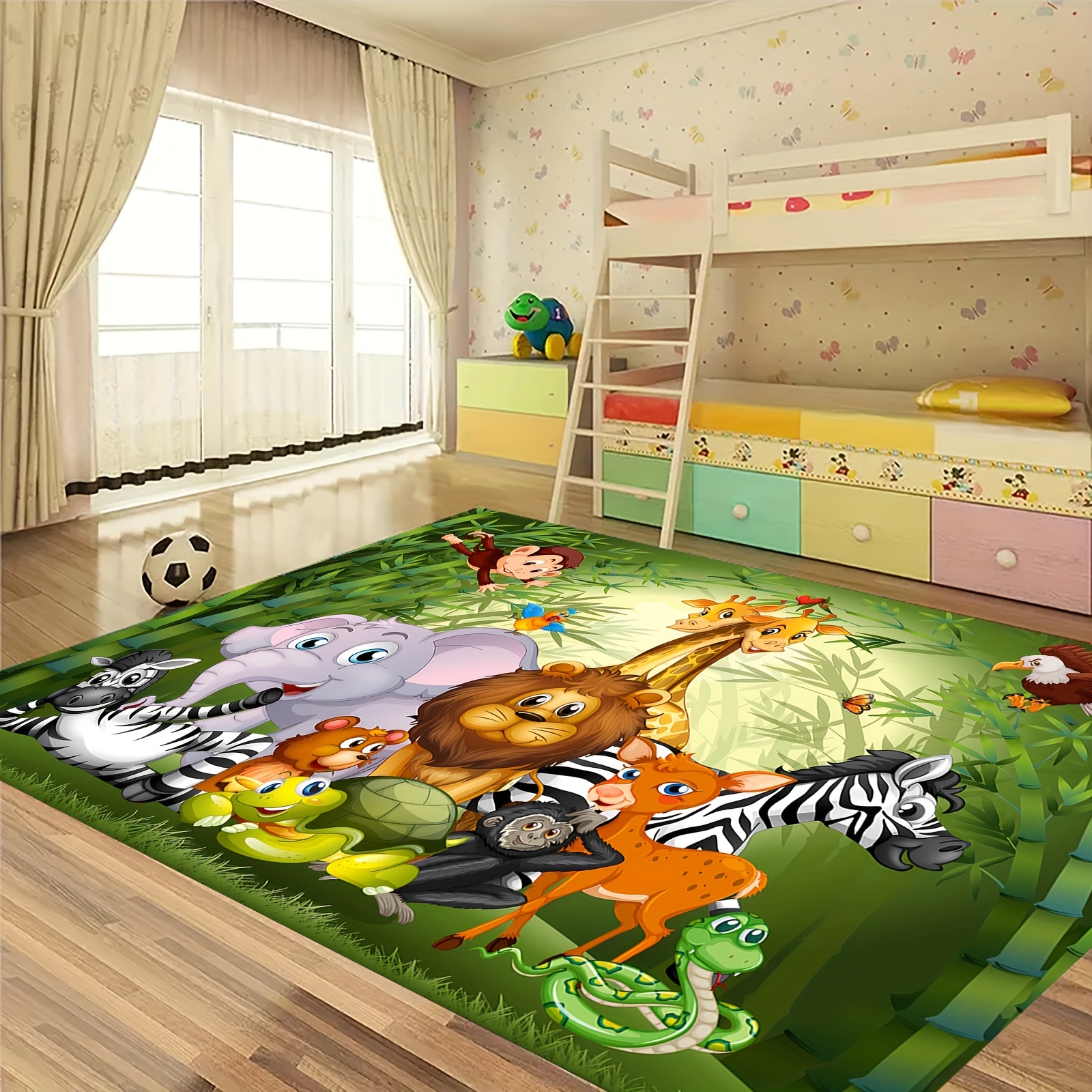Image of 1pc Festive Animal Pattern Bathroom Rug - Non-slip, Machine Washable Polyester Mat For Living Room, Bedroom, Game Room & Bathroom - Soft & Durable With Elephant, Lion, Giraffe, Zebra, Monkey Designs