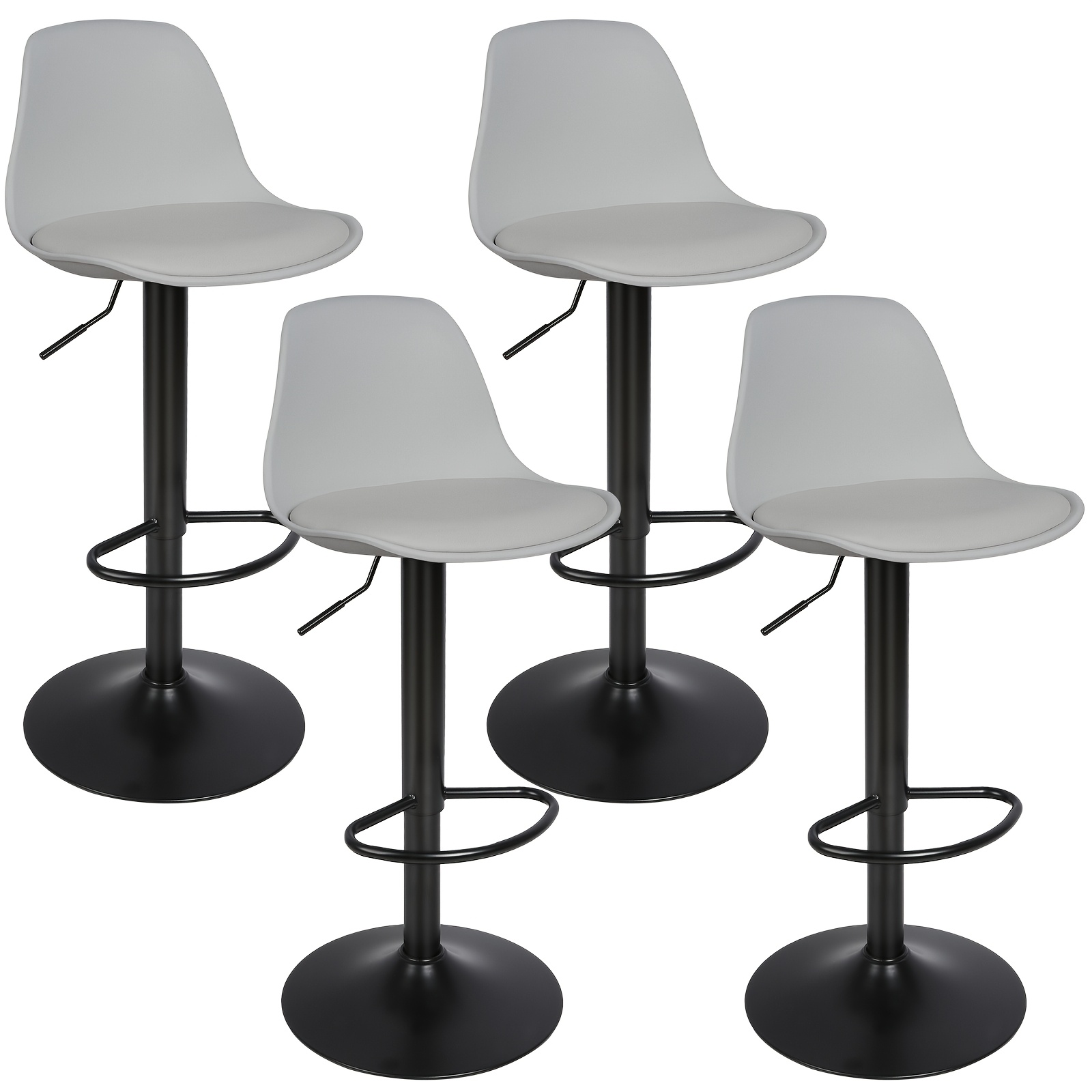 4pcs Adjustable Bar Stools - Swivel Bar Stool 55-75cm High, Grey Pu Leather And Metal Frame, Commercial Grade Stool 4pcs