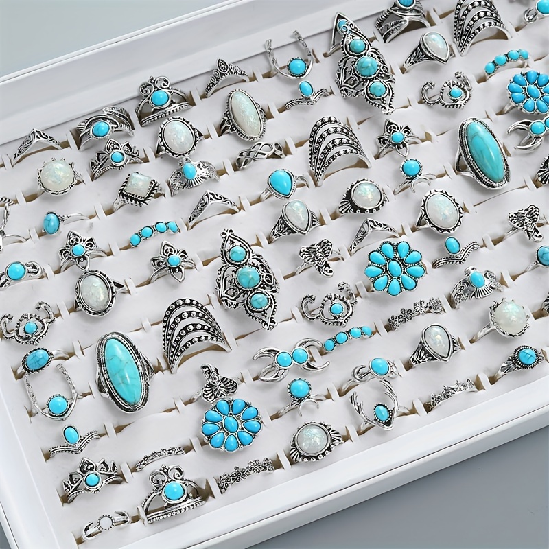 

Vintage Boho Set - 20 Pieces Mixed Turquoise Stacking Rings, Geometric Zinc Alloy Jewelry, For & Party Gift Accessory