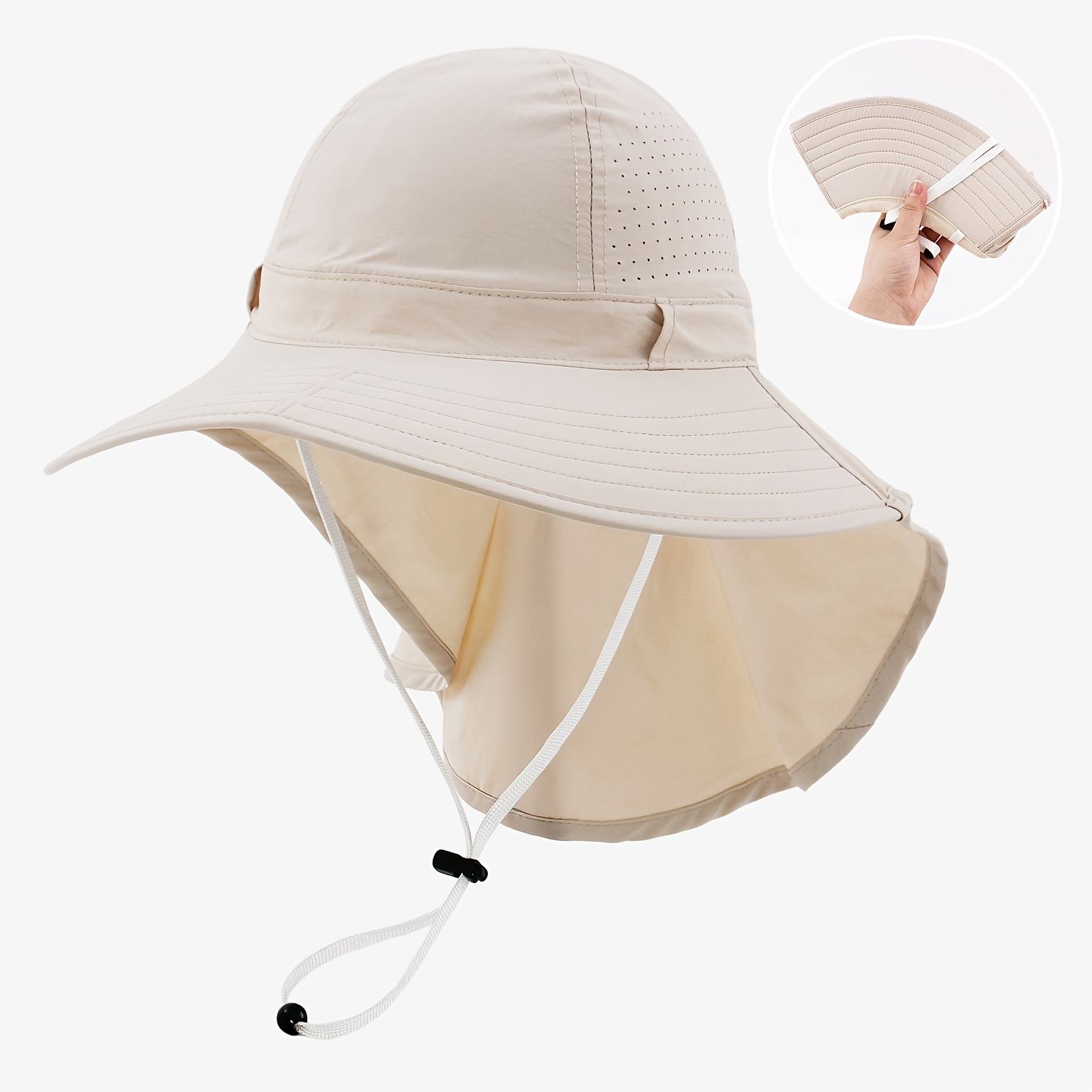 TEMU 1pc Women's Summer Foldable Shawl Fisherman Hat, Suitable For Outdoor Mountaineering And Seaside Vacations, Breathable Sun Hat