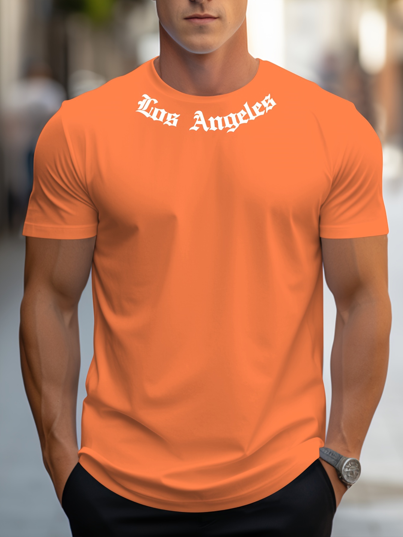 Los Angeles Graphic Print Men's Creative Top, Casual Short Sleeve Crew Neck T-shirt, Men's Clothing For Summer Outdoor