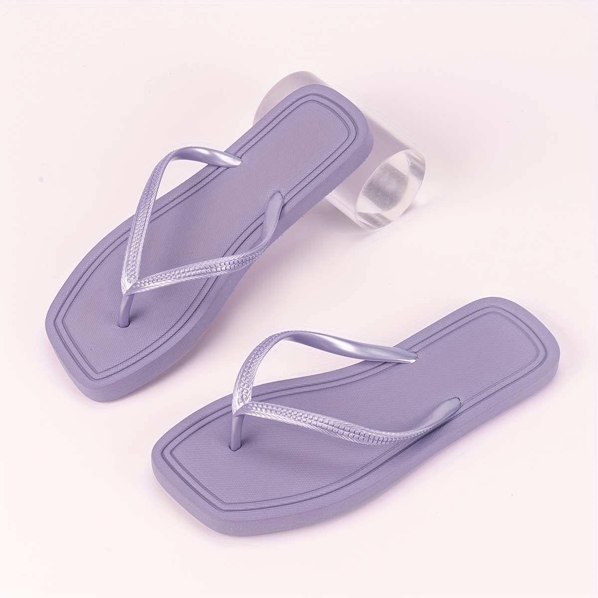 Women'S Summer Fashion Flip-Flops - Comfortable, Durable EVA Material, Flat Heel, Slip-On Thong Sandals for Beach & Casual Wear, Black with White Stripe, Ladies Sandals