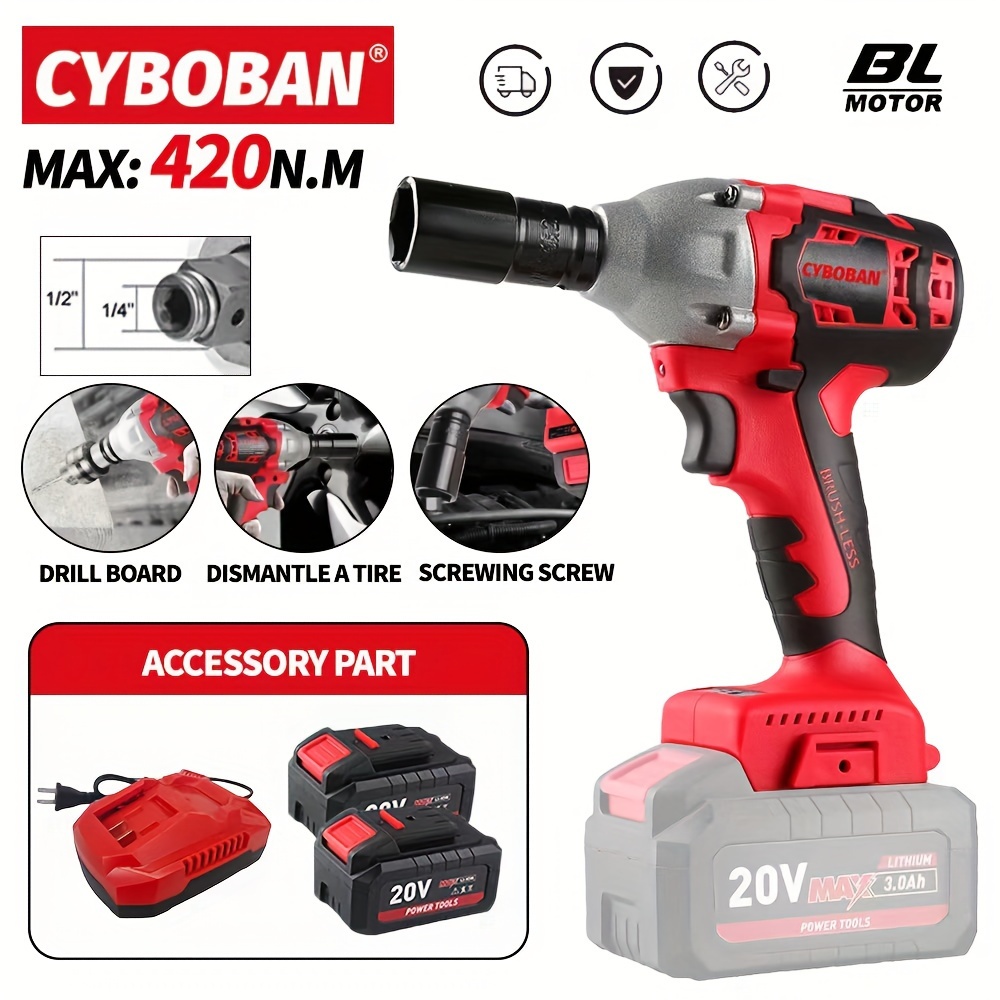 

Cordless Impact Wrench Set - 320n.m , Brushless Motor, Light, Rechargeable Lithium-ion Battery,