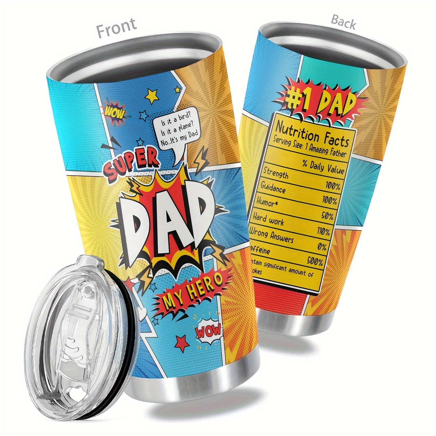 TEMU 1pc, 20oz Cup Stainless Steel Tumbler, Dad Funny Print Double Wallvacuum Insulated Travel Mug, Gifts For Parents, Relatives