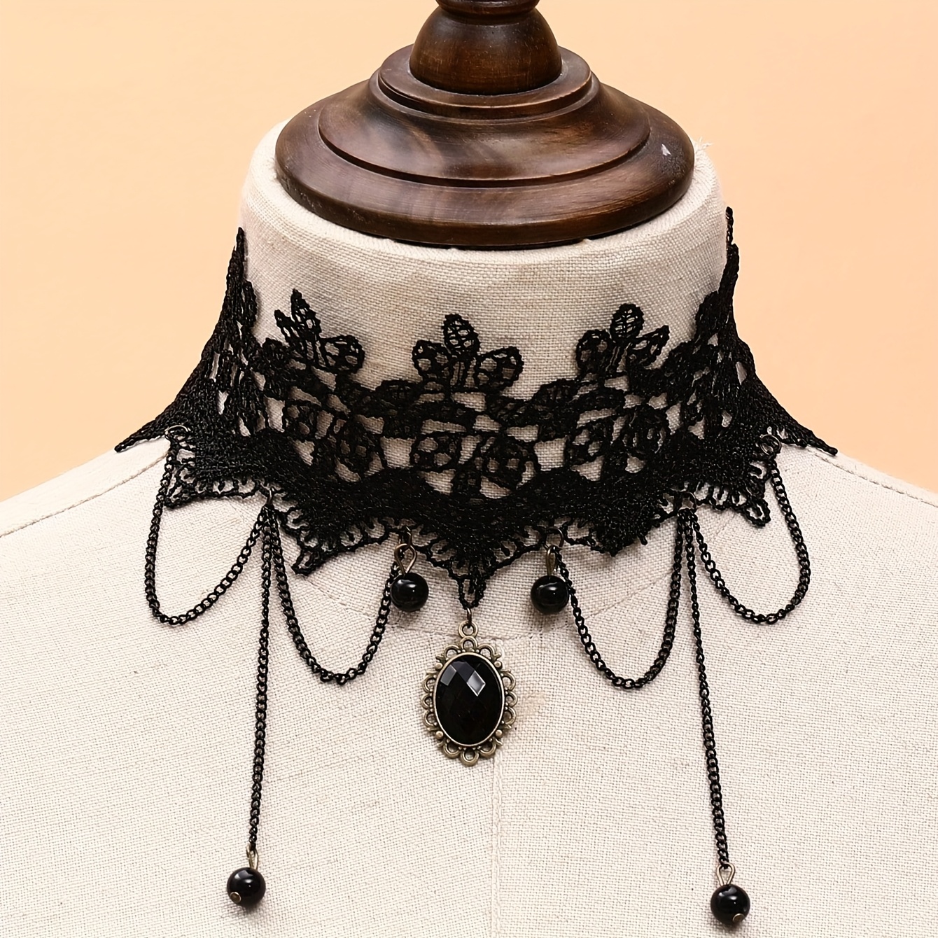 Image of 1 Black Crown Pendant Choker, Gothic Lace Necklace Collarbone Chain, Suitable For Halloween, Parties, Gatherings, Music Festivals, And Other Occasions
