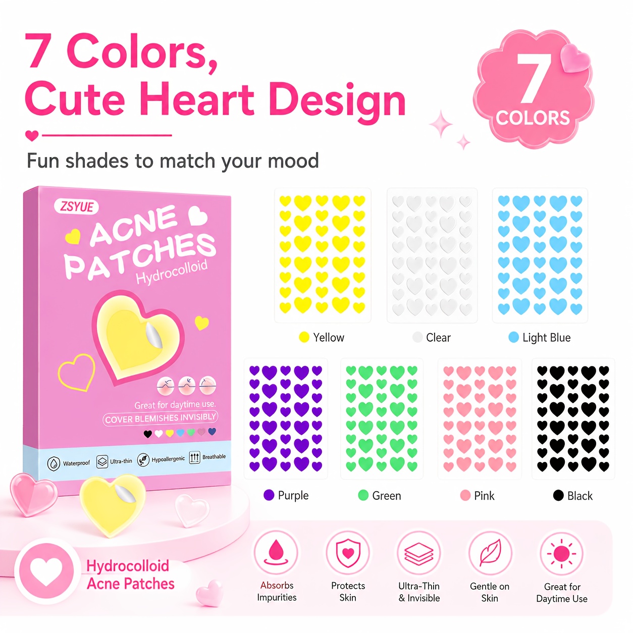 1260pcs Heart-Shaped Hydrocolloid Patches for Face Care
