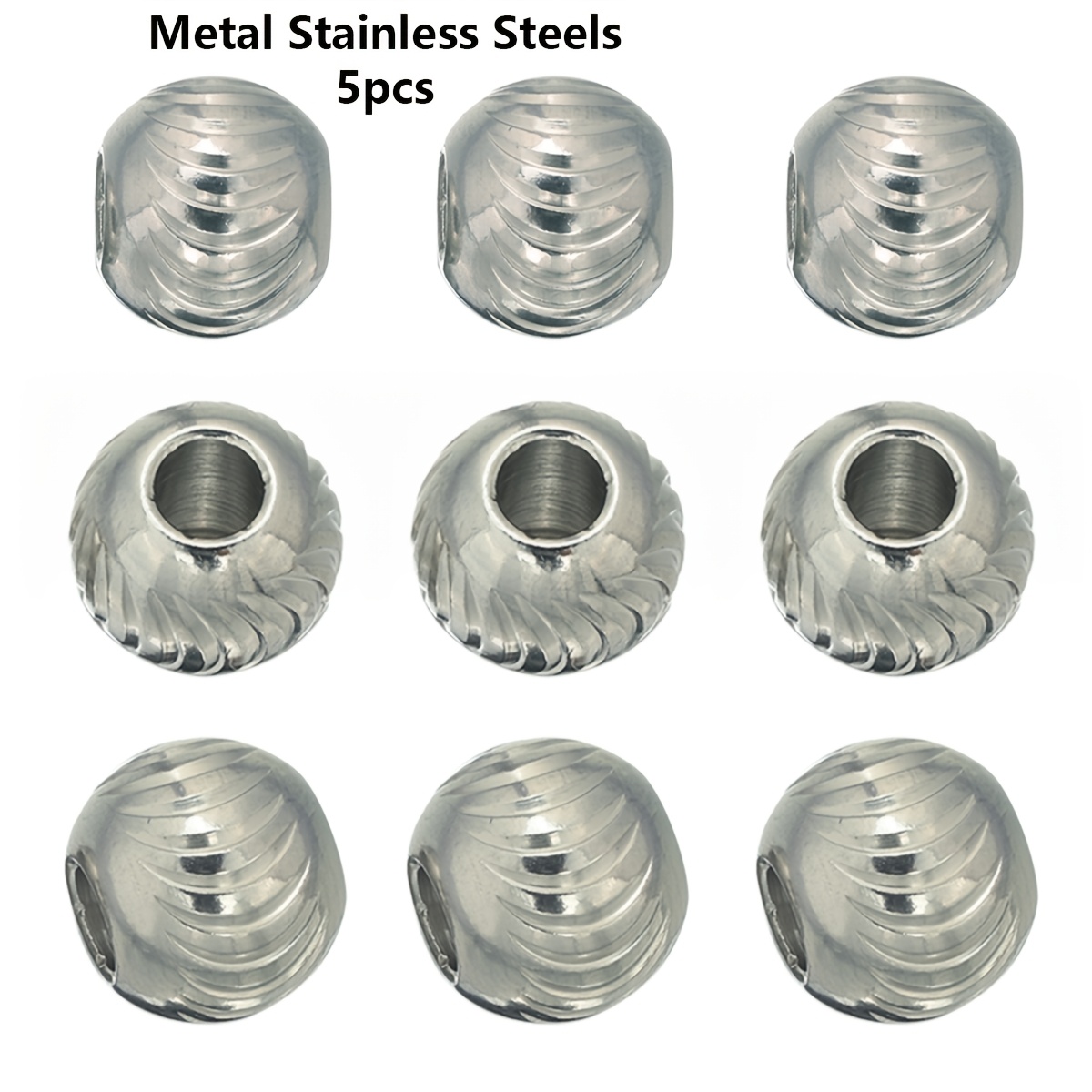 5pcs Stainless Steel Crescent Pattern Large Hole Spacer Beads
