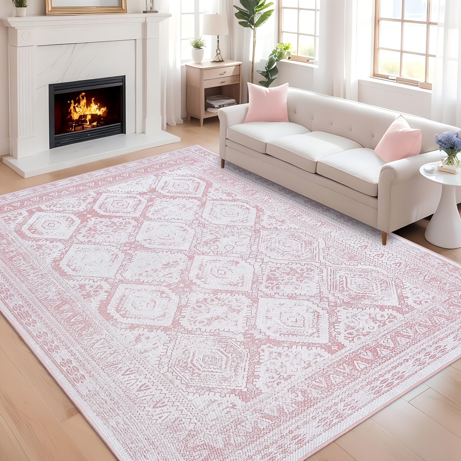TEMU Machine Washable Non-slip Vintage Retro Area Rug - Low Pile Lightweight Mat For Living Room, Bedroom, Dining Room, Indoor Home Office, Dormitory