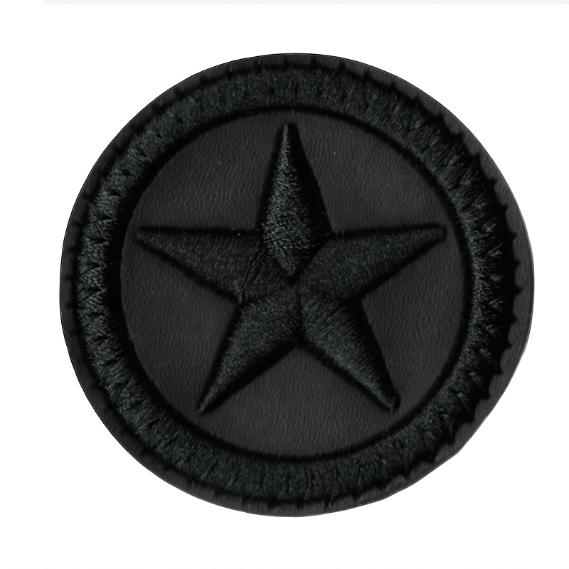 TEMU 2pcs Embossed Pu Black Five-pointed Star Round Hand-sewn Embroidered Three-dimensional Badge, Suitable For Diy Clothes, Jeans, Jackets And Bags,