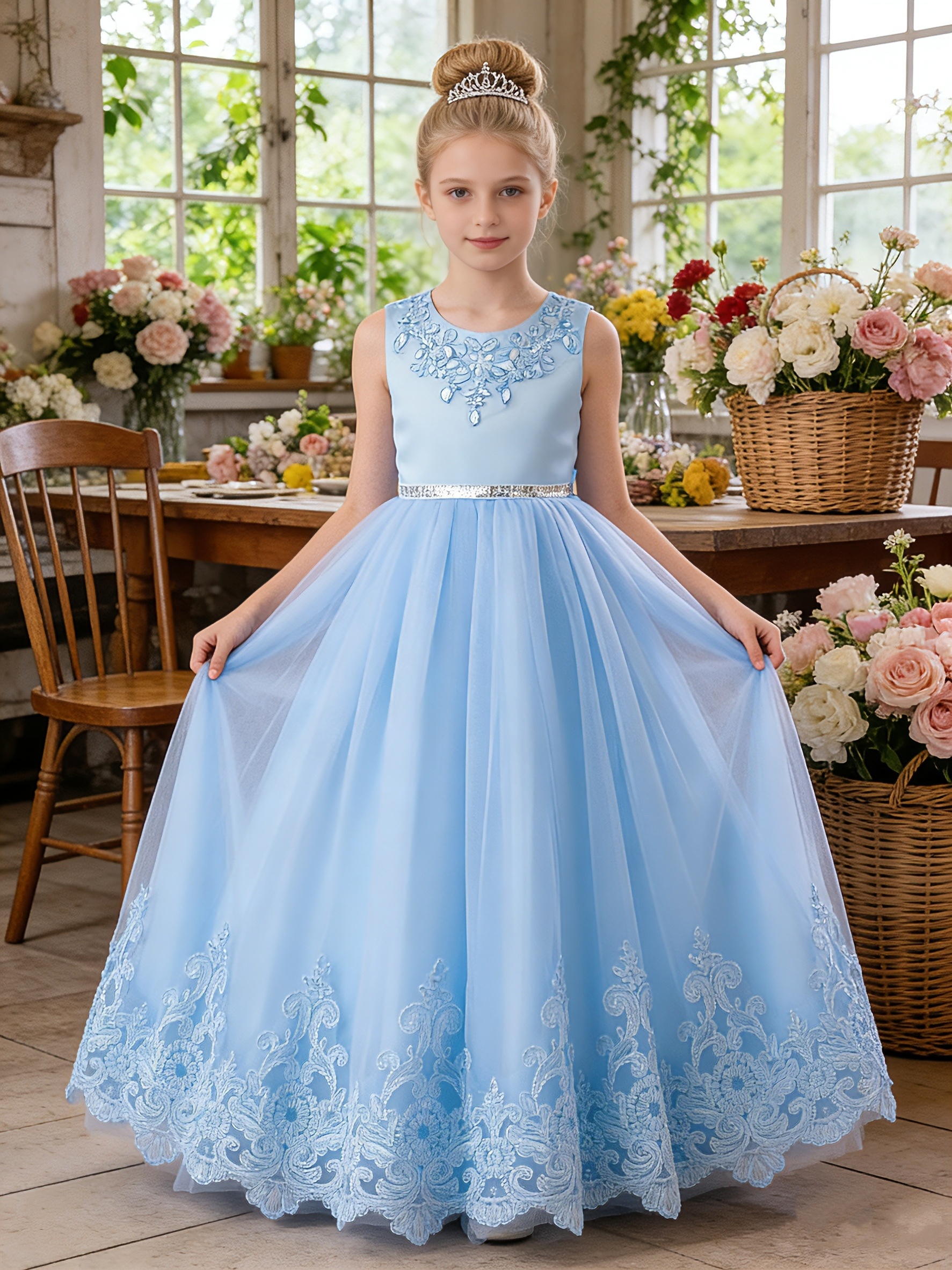 slim fit dress slacks Flower Girl Dresses for Wedding Long Sleeves Lace Champagne Vintage Communion Ball Gowns Princess Dresses White / 6