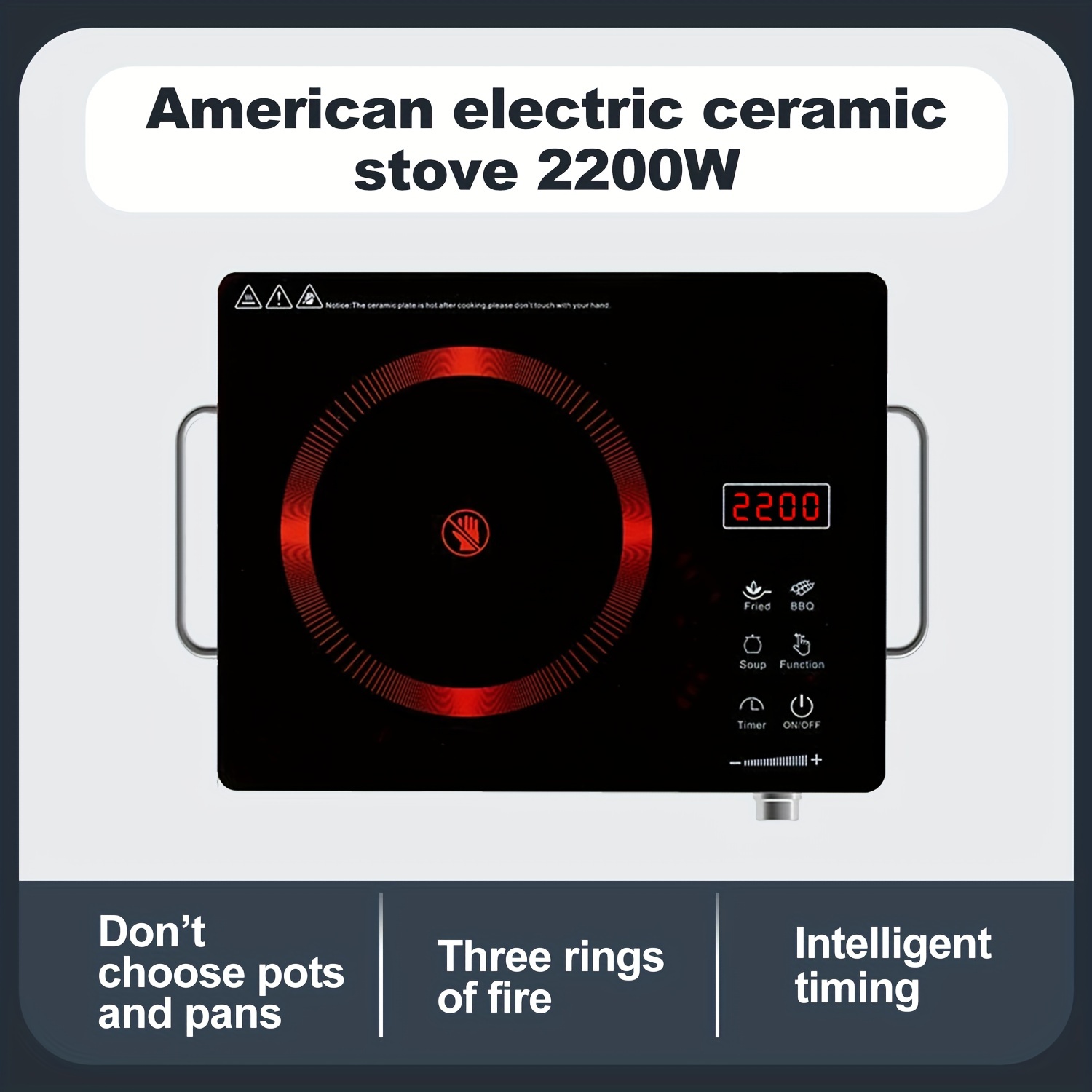 TEMU Plaque Chaude Infrarouge Électrique de Comptoir, Cuisinière Portable pour Brûleur Simple, Plaque à Repas Compacte de 2200 Watts avec Contrôle de
