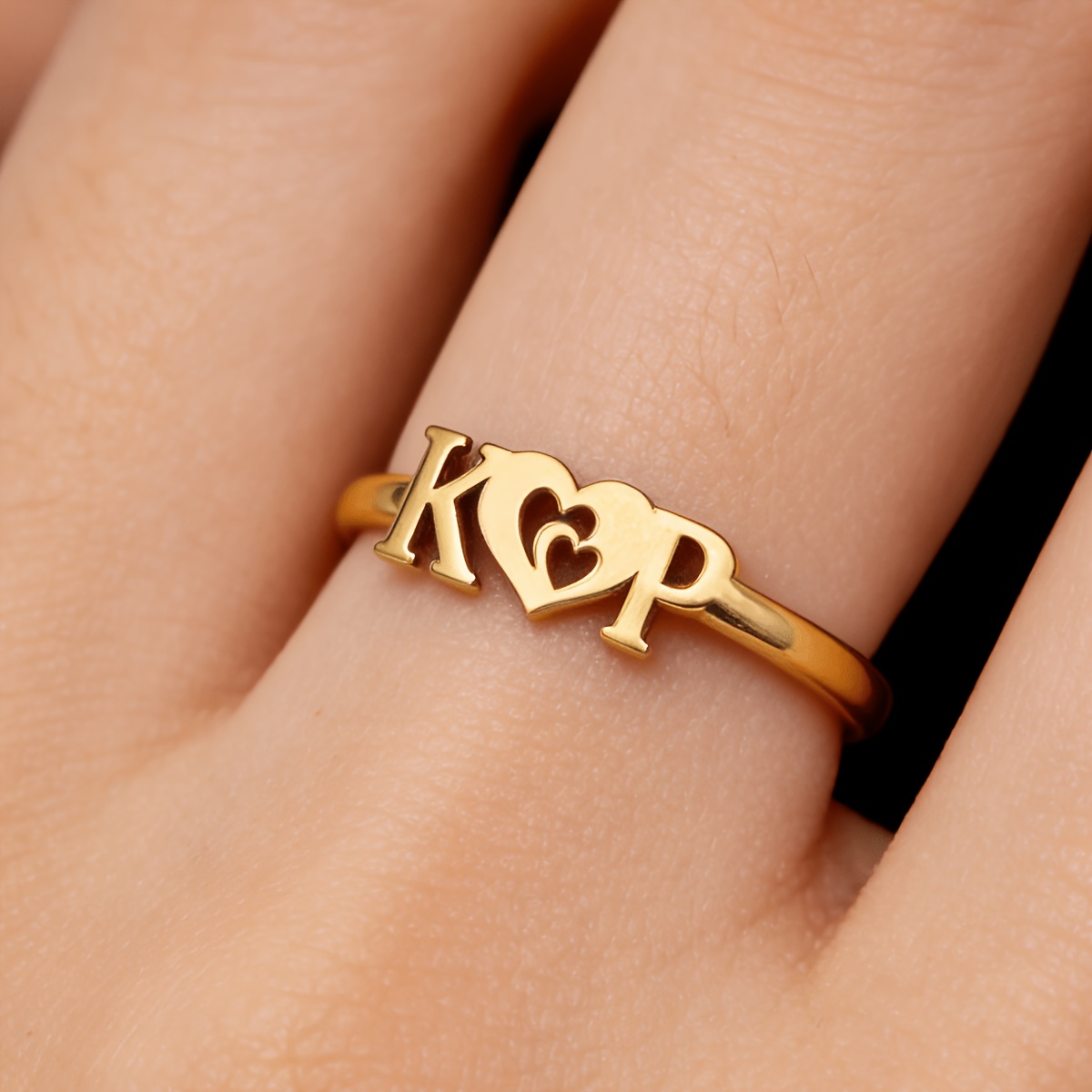 TEMU A Custom Letter Heart Ring; Women's Stylish Adjustable With Letters; Stainless Steel Jewelry; Diy Hollow Heart Finger Accessory With Letters;