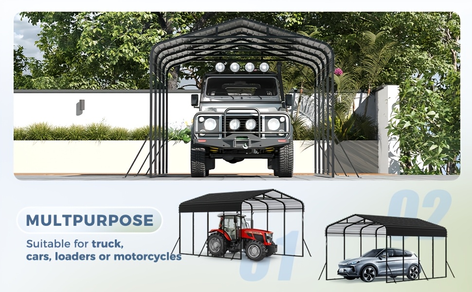 12x20 ft metal carport garage with   frame structure galvanized steel     base canopy metal garage car shelter shade for car boats truck and outdoor party Product details 2