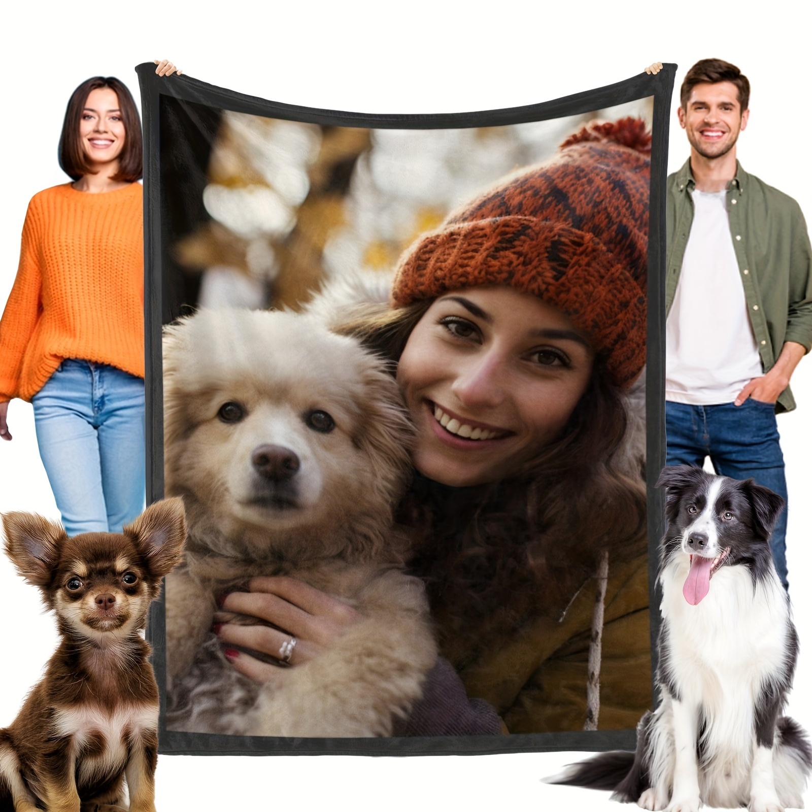 

1pc Personalized Pet Dog Flannel Blanket For Bed Cage Couch, Custom Pet Photo Dog Blanket, Soft Dog Throw Blanket, Warm Cushion Mat Sleeping Blanket For Dog Lovers, Black