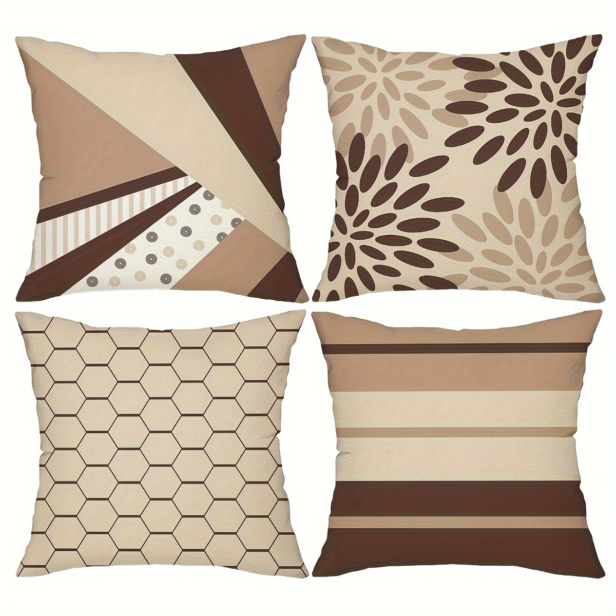 

4pcs, Boho Pillow Covers 18x18, Ethnic Design Decorative Throw Pillows Linen Blend Brown Geometry Pattern Farmhouse Cushion Pillow Covers For Sofa Couch Outdoor