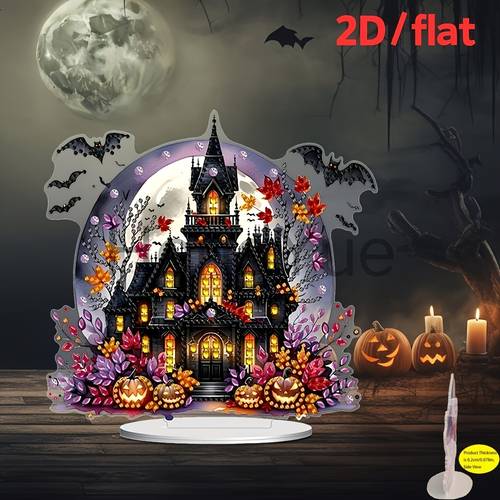 1pc 2d flat halloween castle set acrylic craft kit for desktop decoration unique shaped rhinestones holiday surprise gift