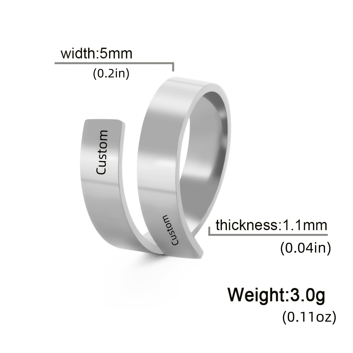E-shop 1 Stück Verstellbarer Edelstahl-Ring – Individuell Graviertes Jubiläumsgeschenk für Ihn/Sie, Minimalistischer Bohemian-Stil Ehering mit