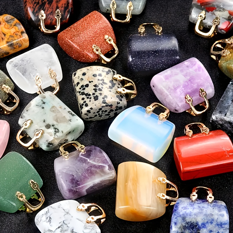 TEMU 10pcs Multicolor Natural Stone Handbag Charm Set - & Gemstone Pendants For Jewelry Making, Necklace Crafting Supplies
