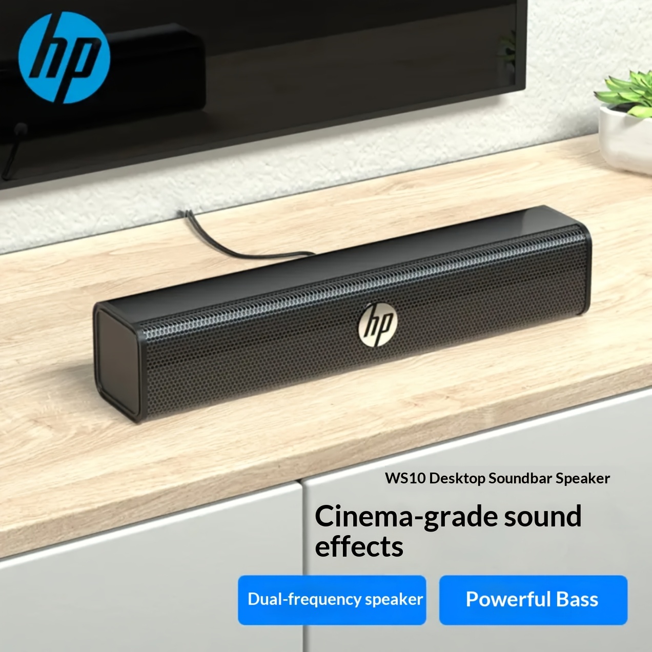 HP Desktop Multimedia Subwoofer Speakers, Surround Sound Playback Device for Laptops, 360° Panoramic Surround Sound Effect, Metal Mesh Cover Enhances Sound Transmission, USB Plug-And-Play, Space-Saving Bar Design