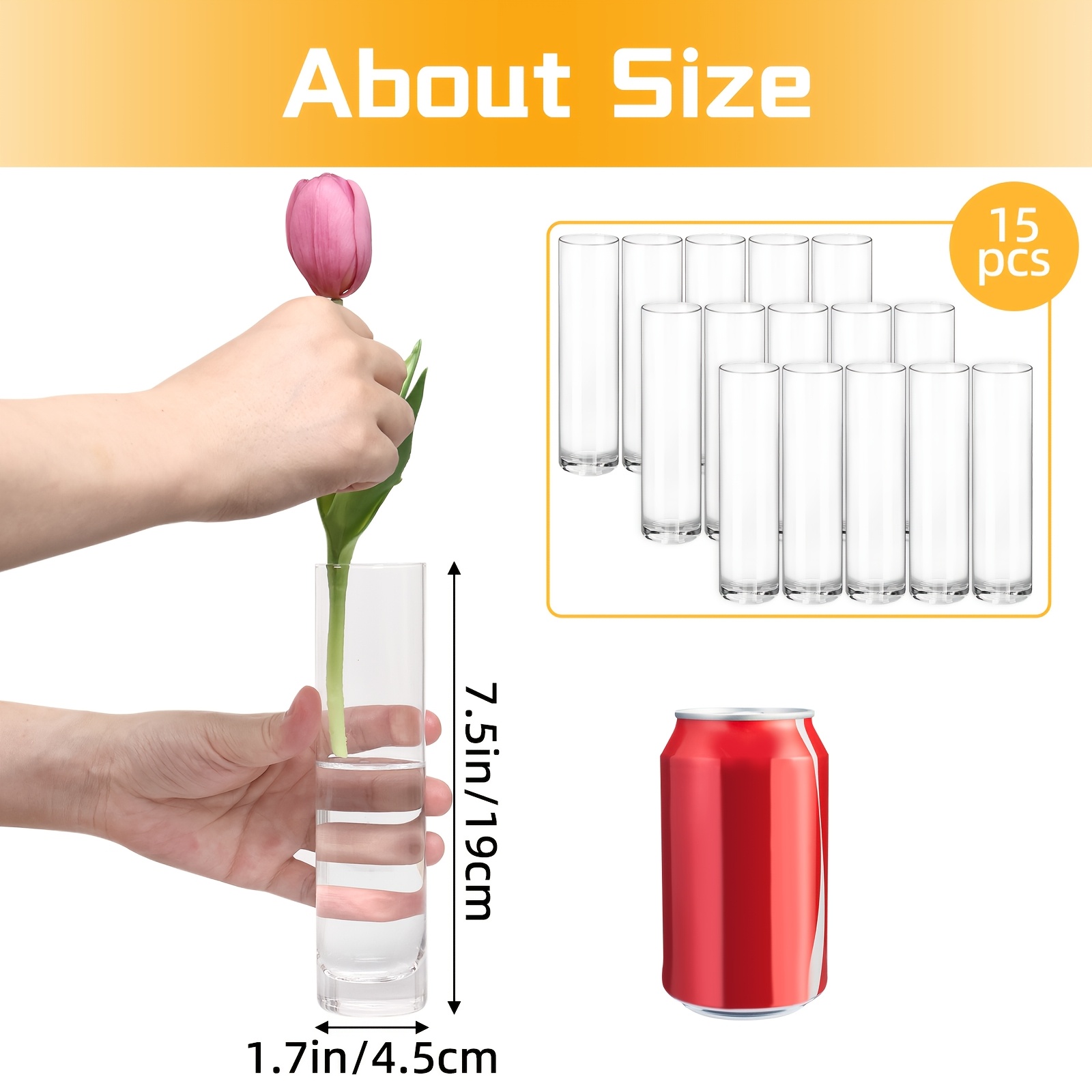 TEMU Tomnk 15 Stück Glas Zylinder Vasen für Tischdekorationen, 7,5 Zoll hohe Hurricane Schwimmende Kerzen Vasen, Glas Blumenvase, Moderne