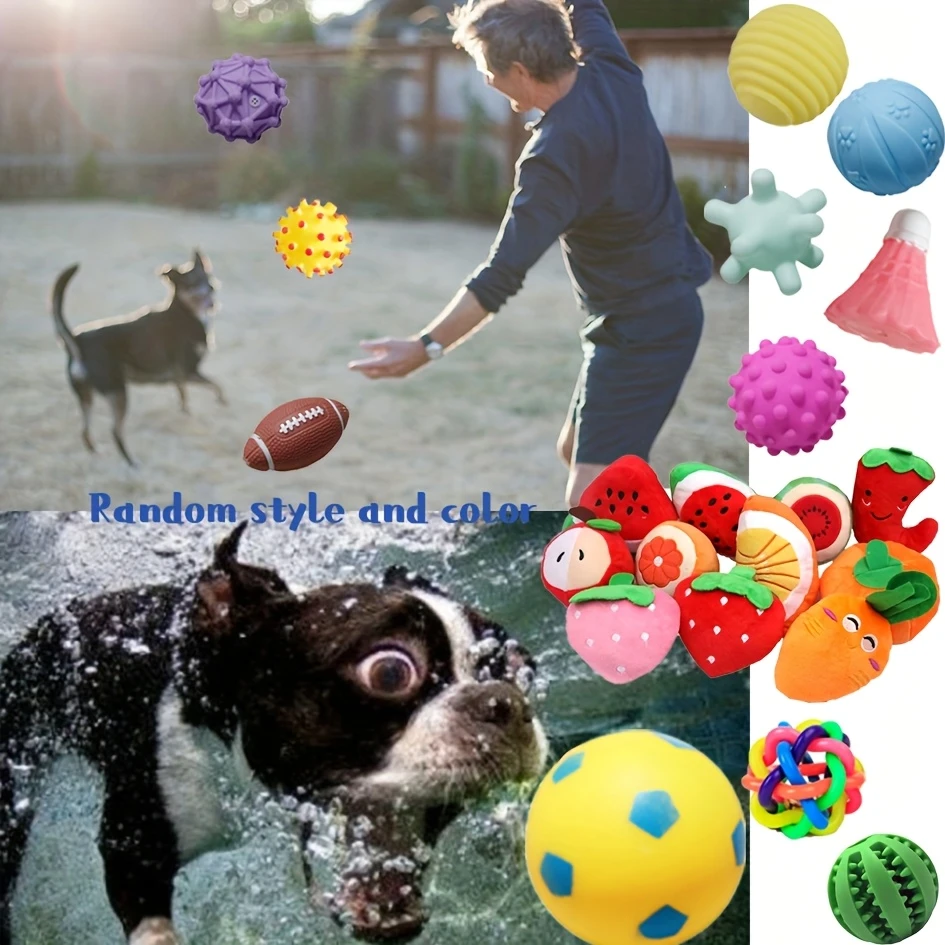 30pcs pet squeaky toys dog ball chew teething toy plush sound activated toy puppy chewing toy plush toy treat dispenser non damaging teeth cleaning unique shaped pet toy relax and fun interactive toy suitable for small medium and large dogs indoor and outdoor play easy to store random styles and colors details 5