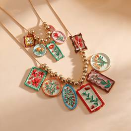 2pcs set multi layer floral printed pendant womens beach necklace fashion exaggerated style