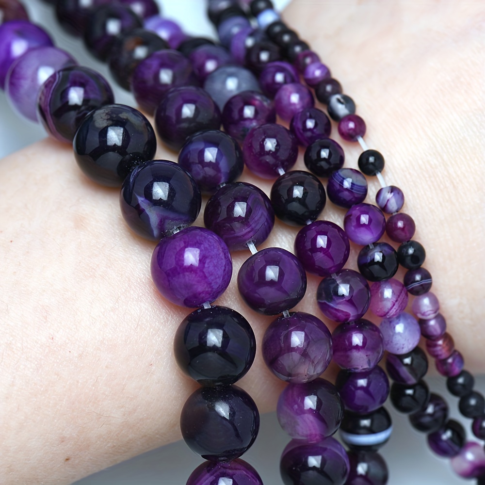 

Natural Purple Striped Agate Beads - Round Onyx Spacer Beads For Making, Bracelets & Necklaces - Assorted Sizes 4mm/6mm/8mm/10mm