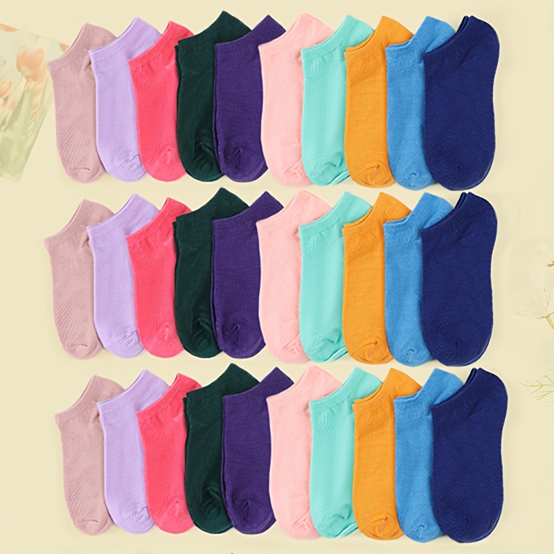 

10/20/30 Pairs Solid Color Socks, Simple & Comfy Ankle Socks, Women's Stockings & Hosiery