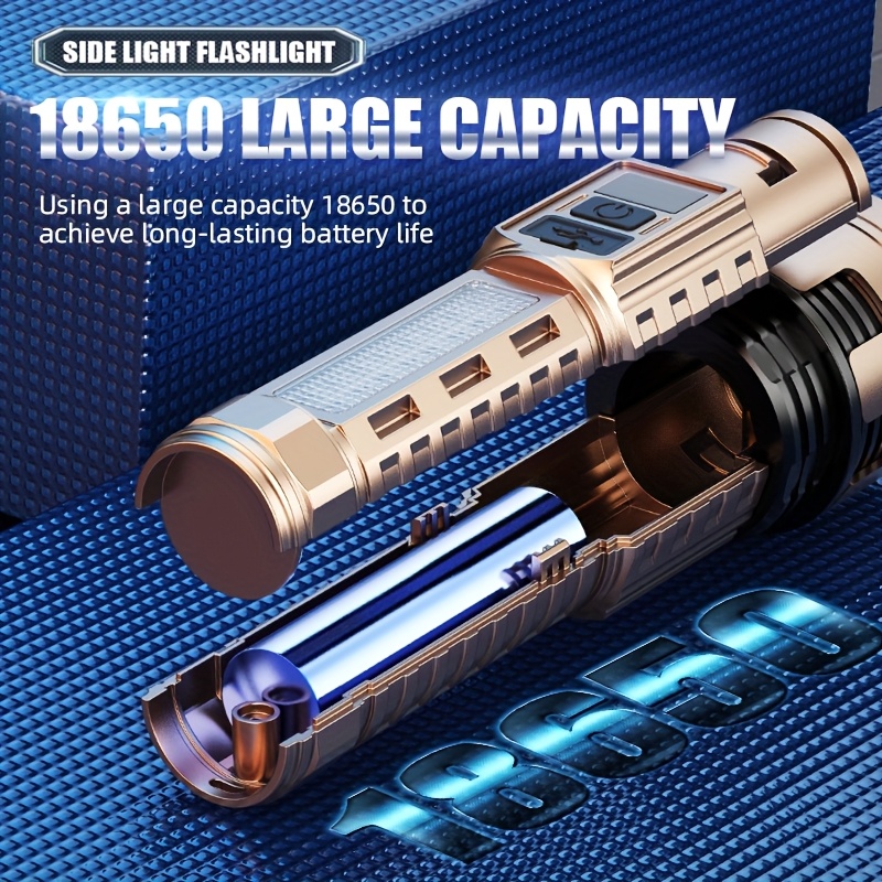 Golden/Purple Outdoor Multifunctional Handheld Flashlight with Exquisite Gift Box, Strong Light Explosion and Ultra Long Range Spotlight, Ultra Long Endurance, Cob Work Light, Digital Display, Multifunctional Sidelight, for Home, Camping, Emergencies