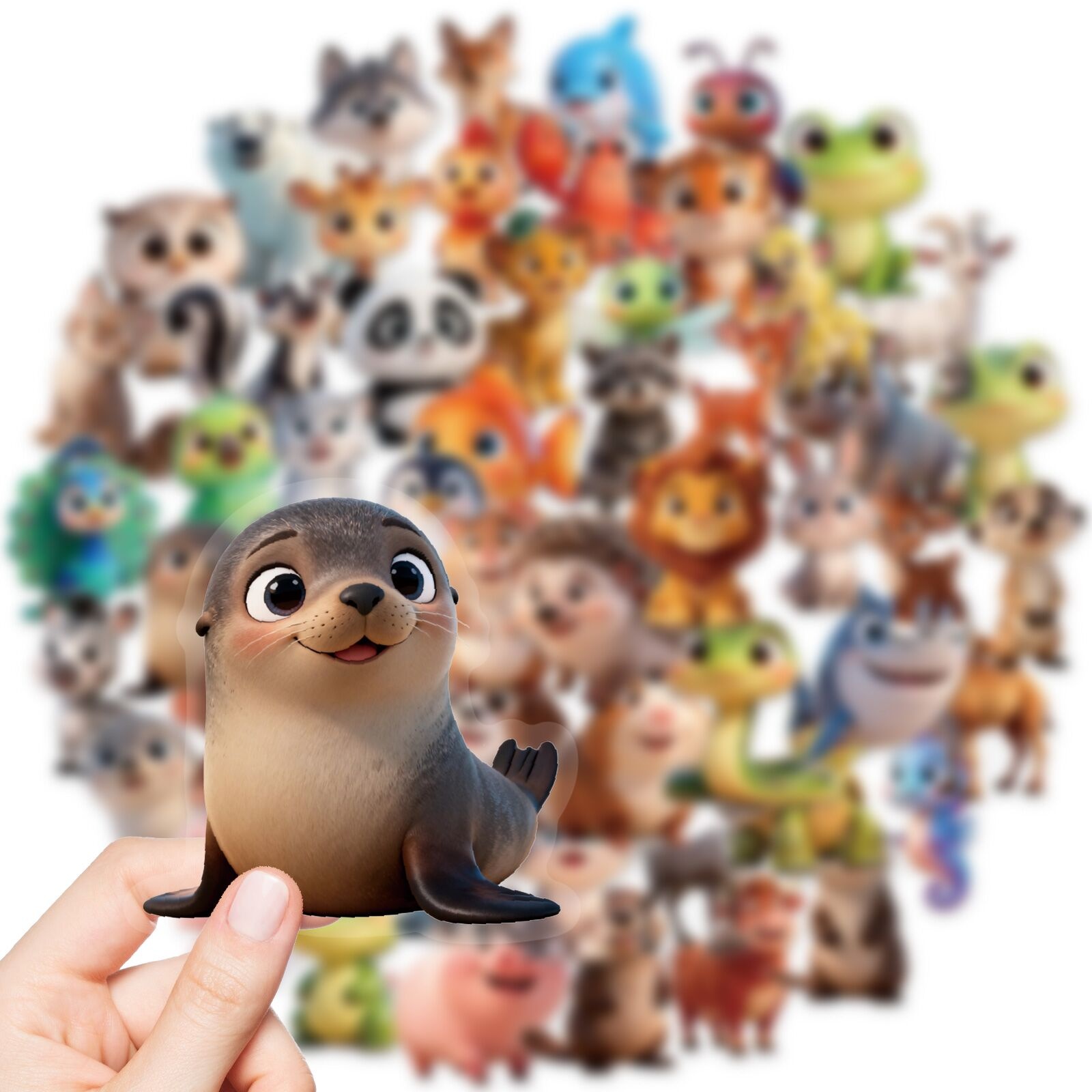 Image of 56 Sheets New Cartoon Cute Animal Transparent Pet Stickers, Vibrant Colors Non-repeating Animal Collection Mixed Stickers For Diy Decoration On Guitar, Water Bottle, Fridge, Laptop