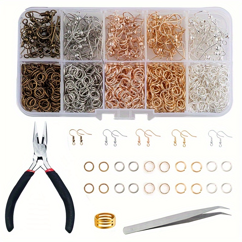 

1125-1128pcs Diy Earring Making Kit With Hooks, Jump Rings & Tools, 10-grid Storage Box, Assorted Colors, Jewelry Crafting Supplies Set