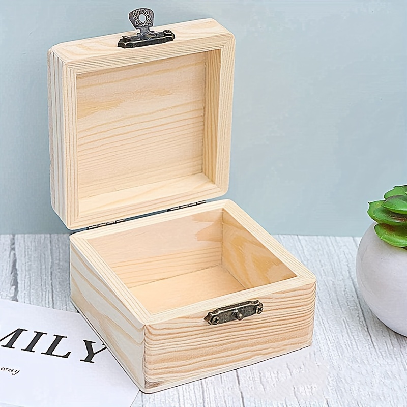 

1pc Unfinished Unpainted Wooden Box For Jewelry & Watch Storage, Gift Packaging, With Hinged Lid, Suitable For Diy Crafts & Storing Precious Jewelry
