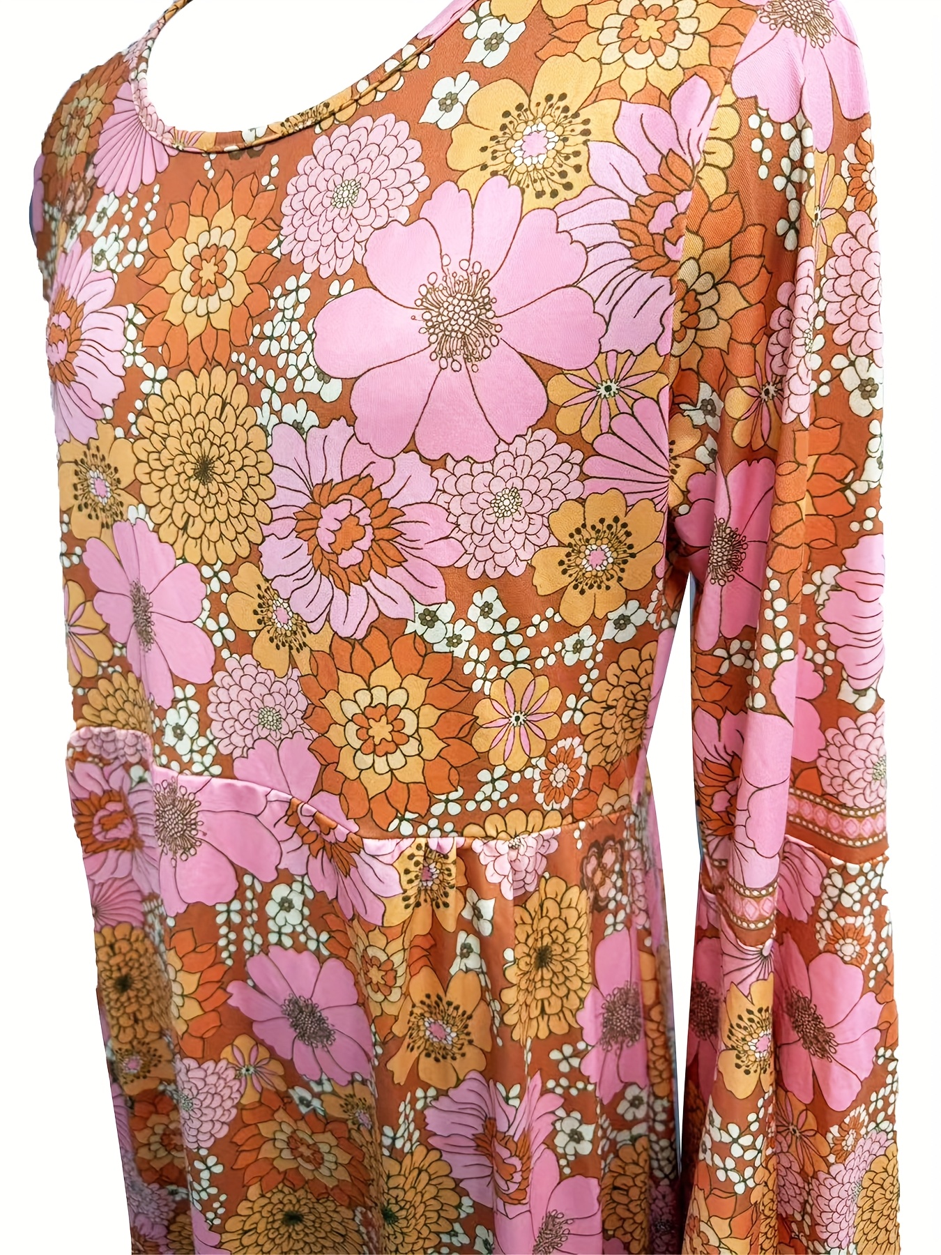 chinese dress ladies Bubbleroom occasion – Volume Skirt Long Sleeve Mini Dress – Dresses – Red /  Patterned main image 1