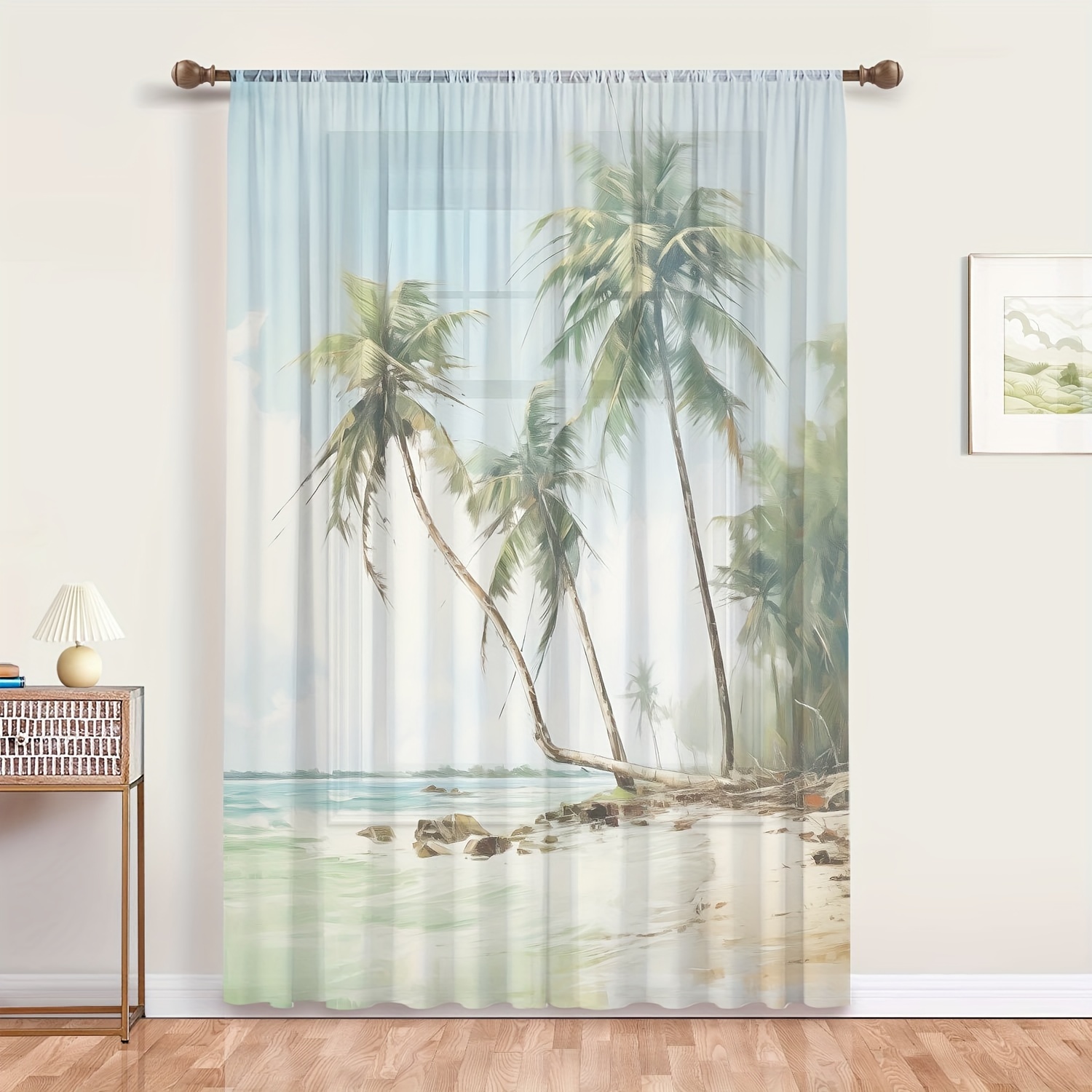 

Summer Vacation & Coconut Tree Scenery Sheer Curtain - Rod Pocket Design For Living Room, Bedroom, Dining, Hallway, Office, Gym, Kitchen, Study - Machine Washable Polyester Home Decor