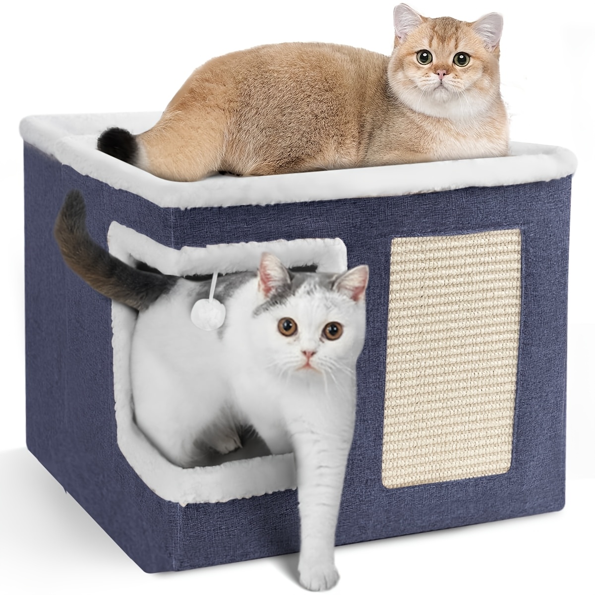 TEMU Casa para Gatos con Camas de 2 Niveles, de Juguetes, Sofá Plegable, Rascador y Colgante de Felpa - Estructura Duradera de Nylon, Lona , Diseño