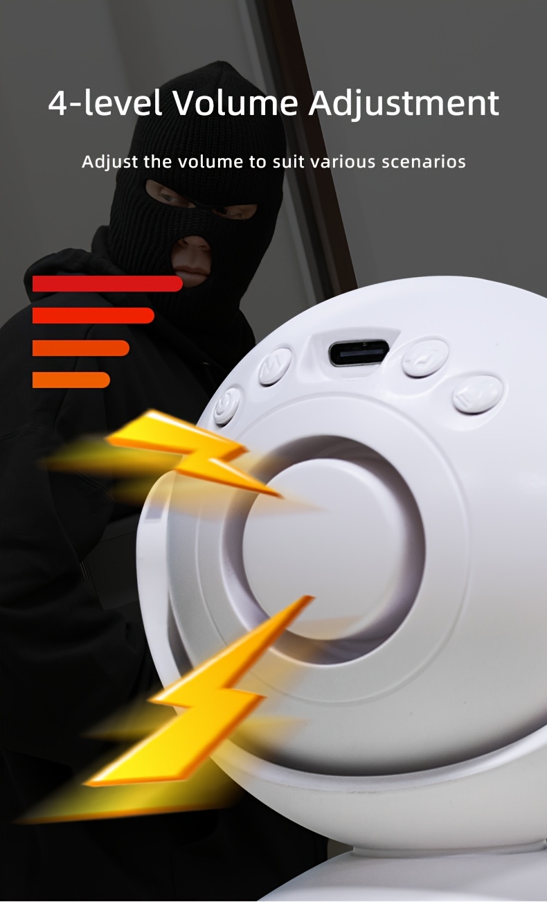 Sistema de Alarma de Seguridad Inalámbrico con Detector de Movimiento Infrarrojo y Timbre - Alimentado por Batería/USB de Doble Uso, Seguridad Inteligente para el Hogar con Alertas en Tiempo Real, Control Remoto