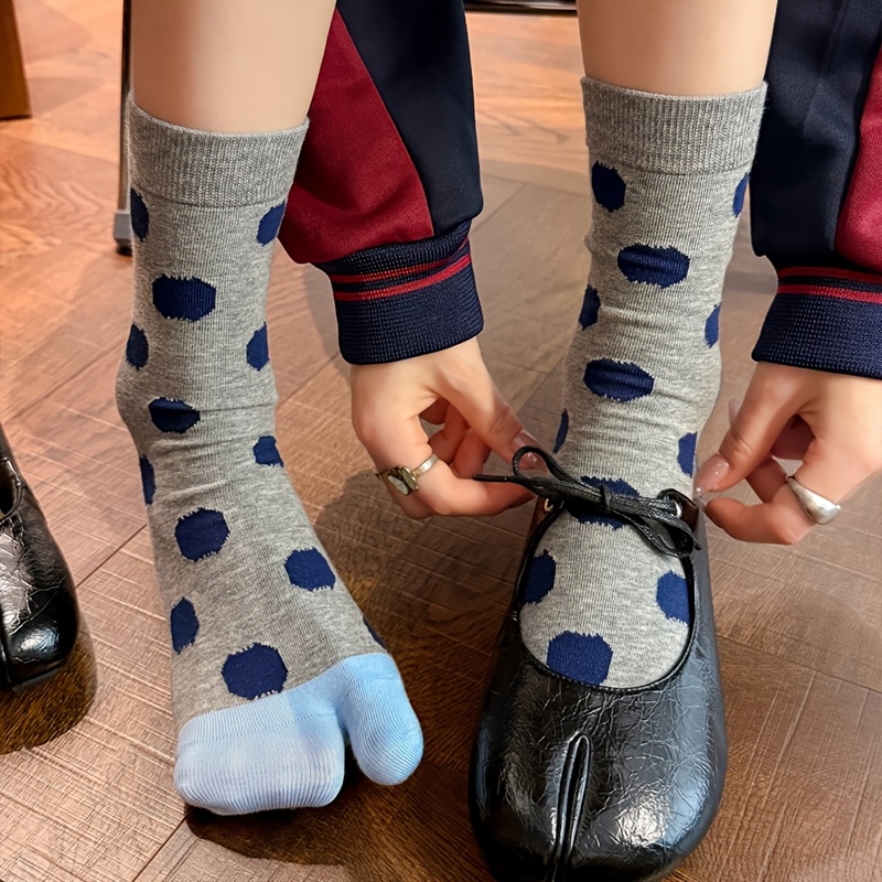 TEMU 1/3 Pairs Colored Polka Dot Toe Trendy Unisex Toe Socks Casual Sports Daily Wear Japanese All-match Mid-calf Socks