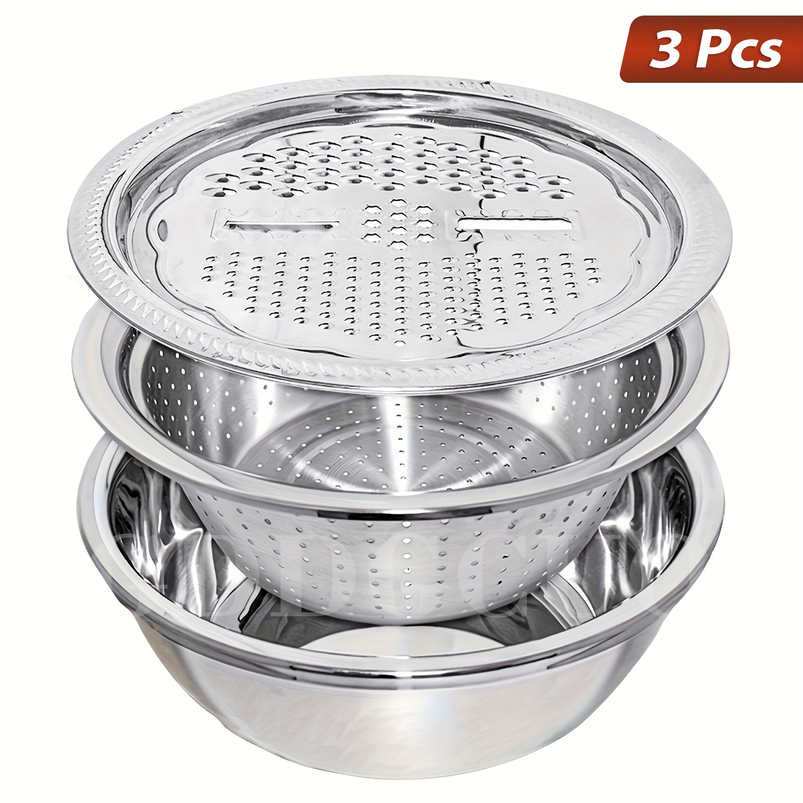3-in-1 edelstahl-salatzubehör, multifunktionaler edelstahl-raspier-salatbecher, rund, mikrowellenfest, mit gemüseschneider, käsespätzle, salatbecher, abtropfbehälter, ingwerreibe, gemüseschneider für die küche