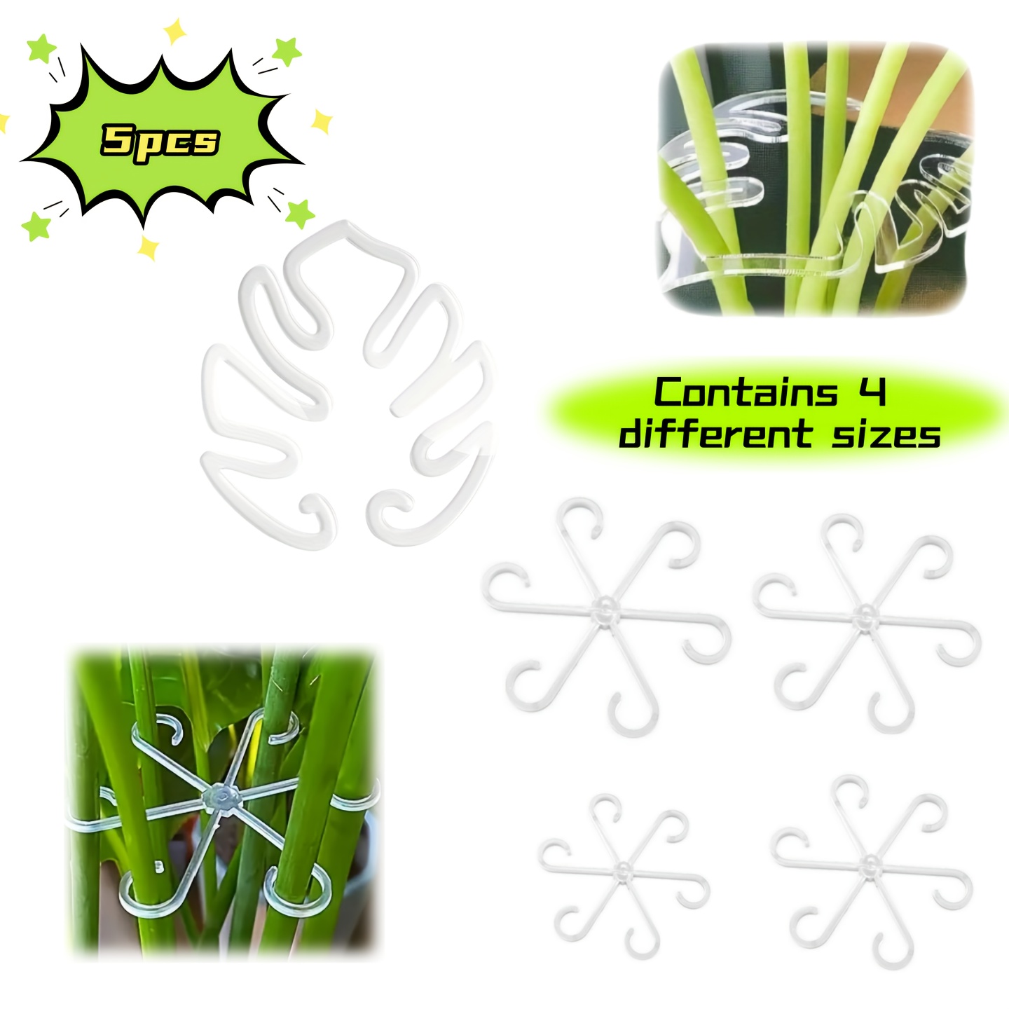 Image of 5pcs Transparent Leaf-design Plant Support Stakes - Flexible Monstera Stem Clips, Invisible Plant Stake Holders For Indoor Plants, Anti-tipping Vertical Growth Support For Vines/pothos/hydroponic